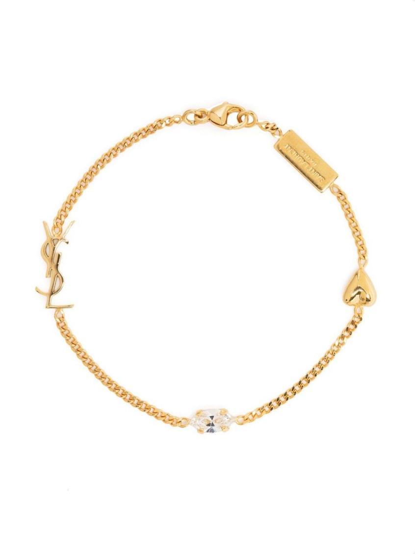 SAINT LAURENT Metal And Rhinestone Cassandre Heart Charm Bracelet Accessories In Grey Product Image
