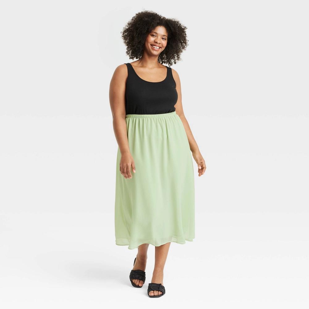 Women's Sheer Maxi A-Line Skirt - A New Day™ 1X: Recycled Polyester, Lightweight, High Rise, Full Elastic Waistband Product Image