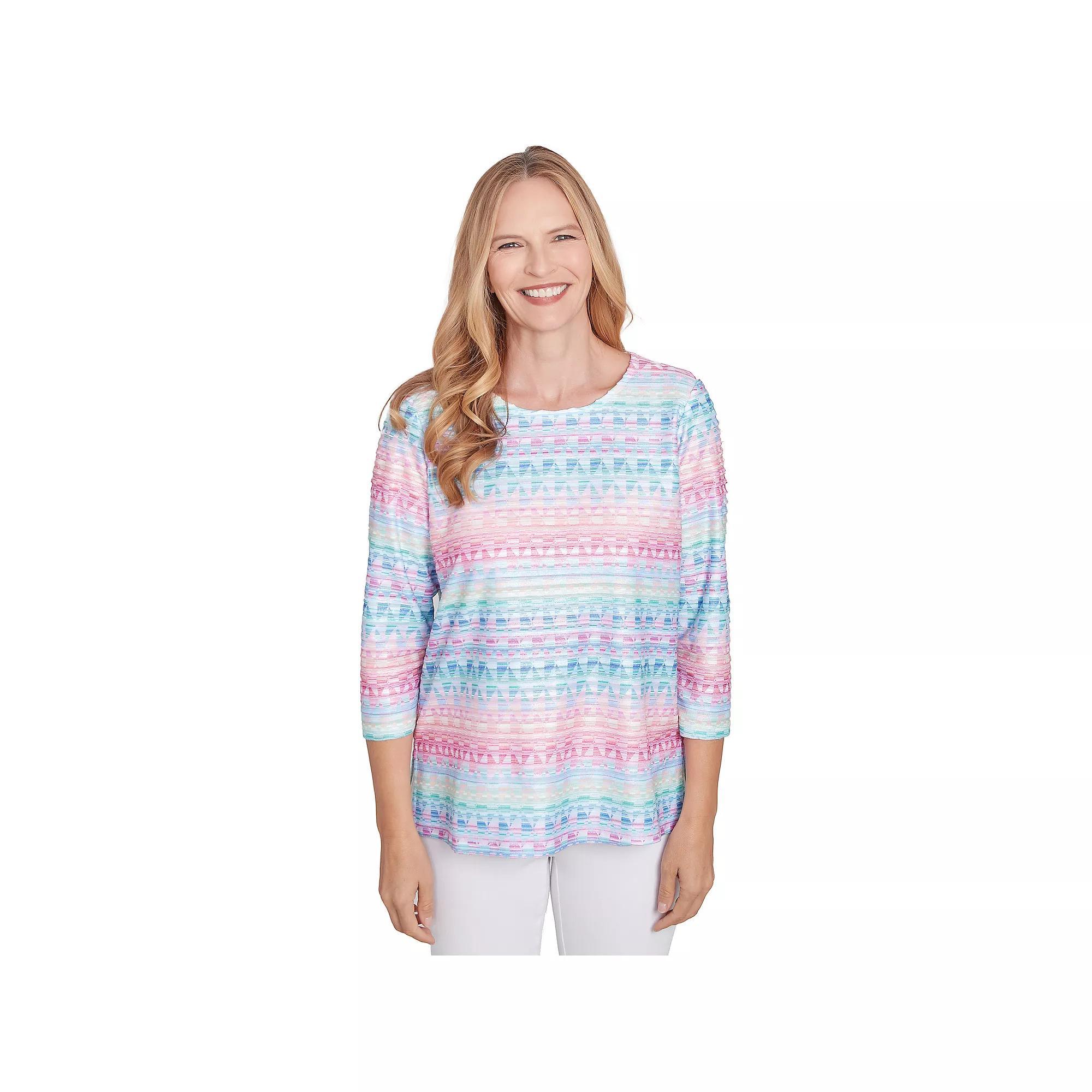 Women's Alfred Dunner Geometric Crewneck Biadere Top, Size: Large, Pink Team Product Image