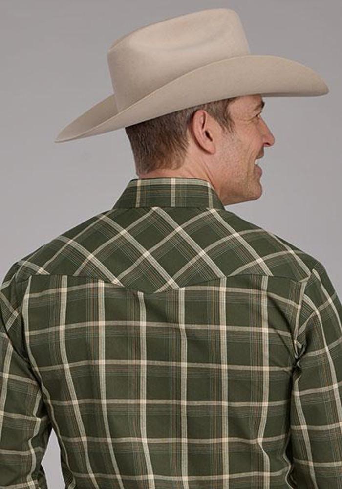 SALE Roper® Men's L/S Olive Plaid Snap Shirt Product Image