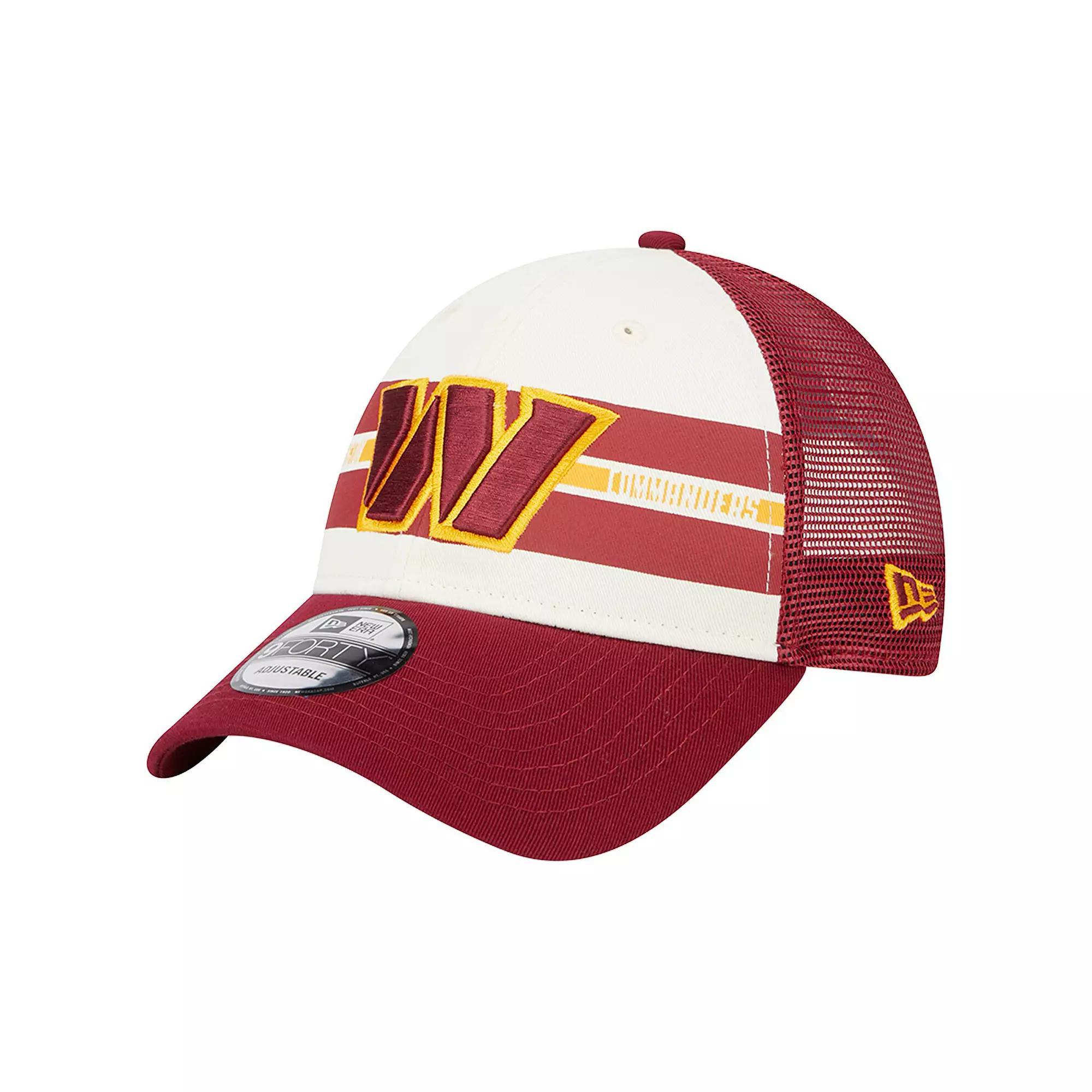 Mens New Era Cream/Burgundy Washington Commanders Team Stripe Trucker 9FORTY Snapback Hat Product Image