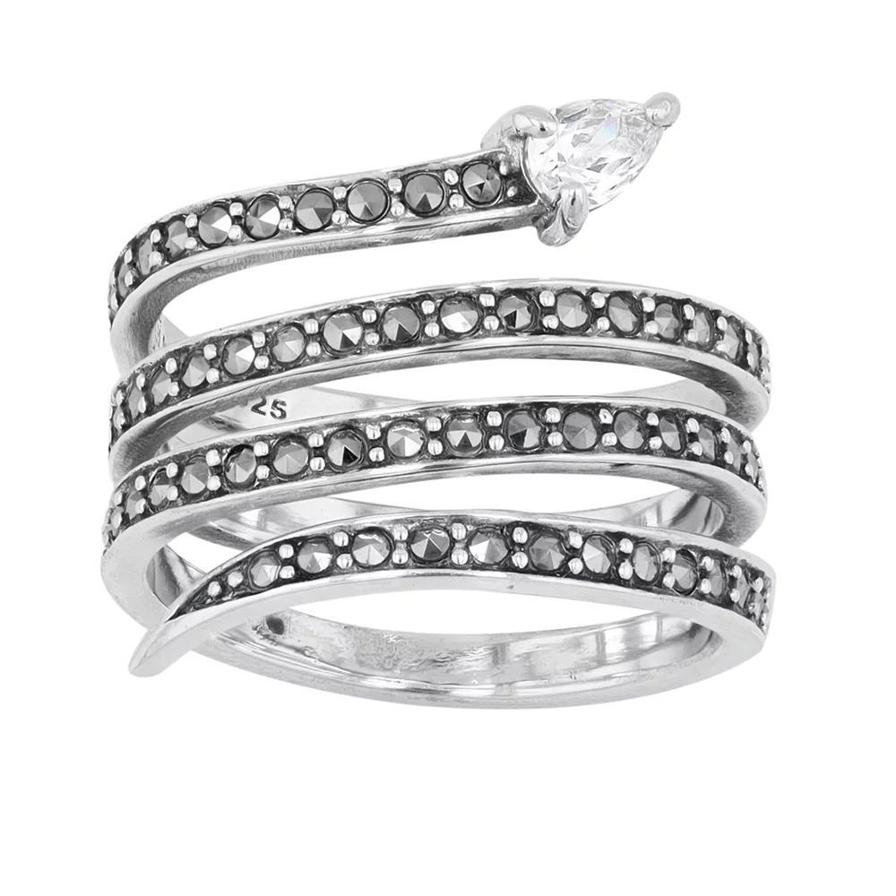 Lavish by TJM Sterling Silver Cubic Zirconia & Marcasite Serpent Ring, Women's, Size: 8 Product Image