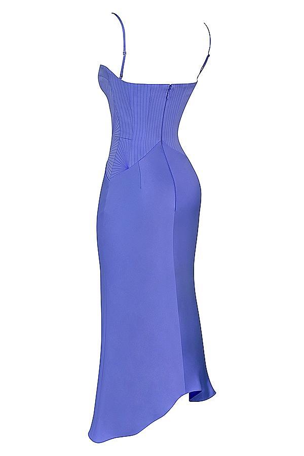 Imogen Periwinkle Satin Corset Midi Dress Product Image