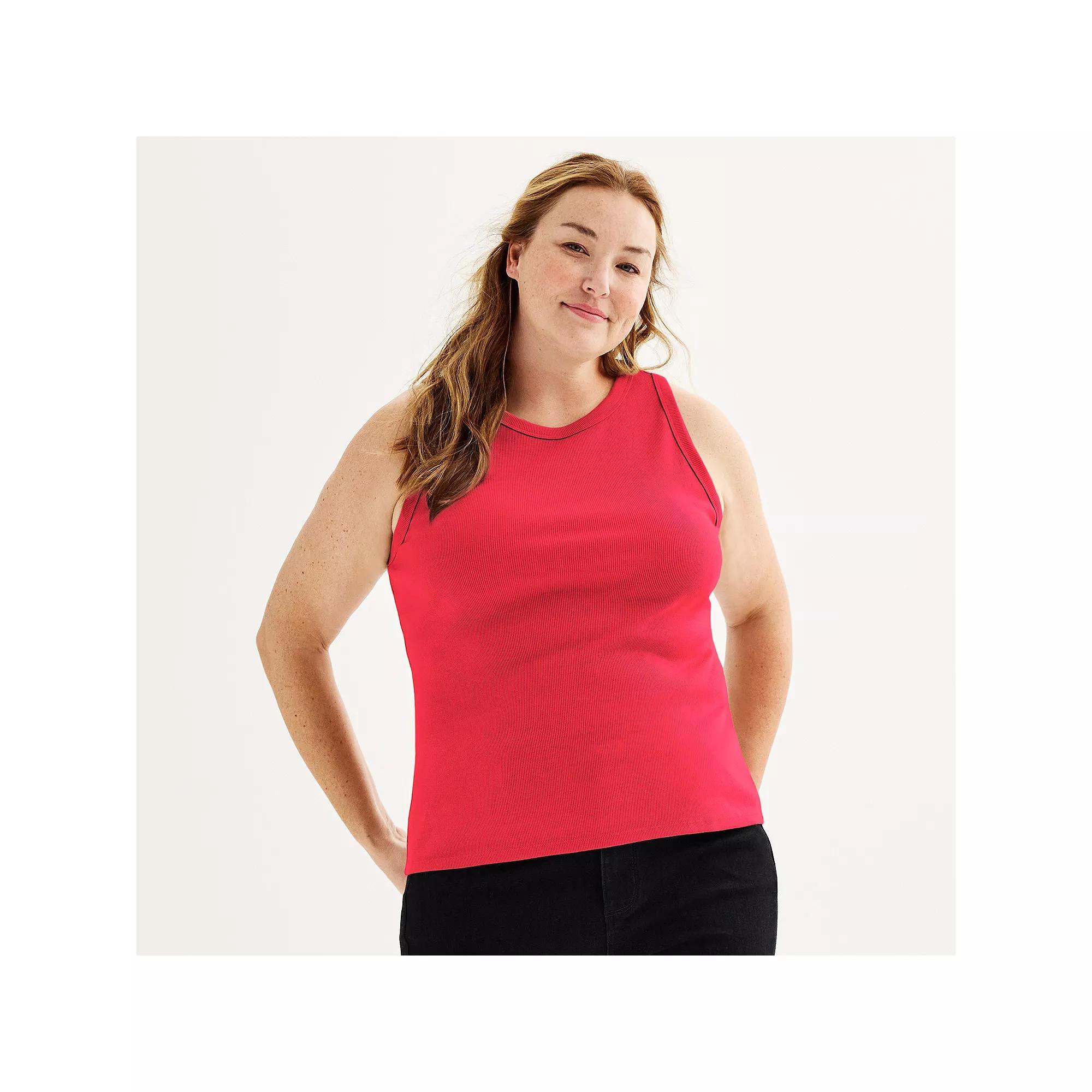 Plus Size Sonoma Goods For Life® High Neck Ribbed Layering Tank Top, Women's, Size: 2XL, Sheer Heaven Product Image