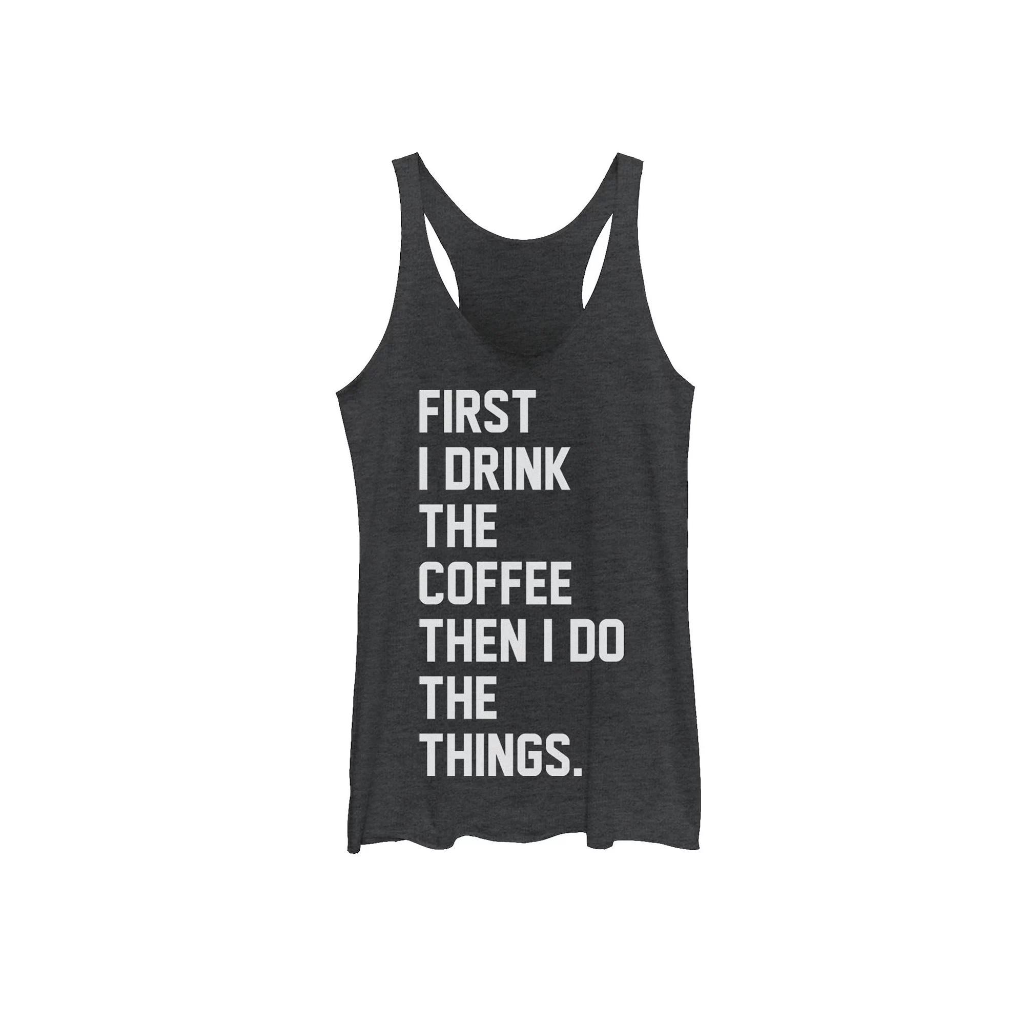 Juniors' First Drink Coffee Then Do Things Graphic Tank Top, Girl's, Size: XXL, Royal Grey Product Image