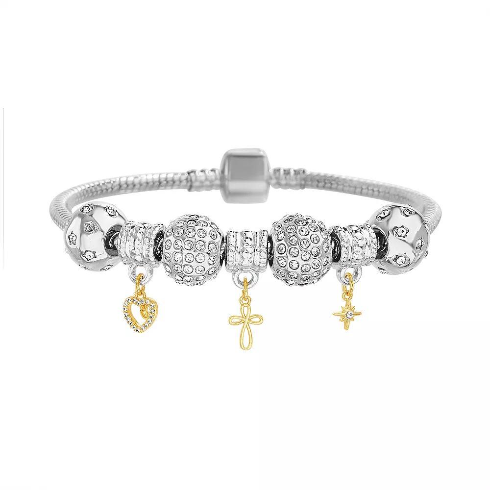 Guided by Faith Beaded Snake Chain Charm Bracelet with Heart, Cross & Starburst Charms, Womens Two Tone Product Image