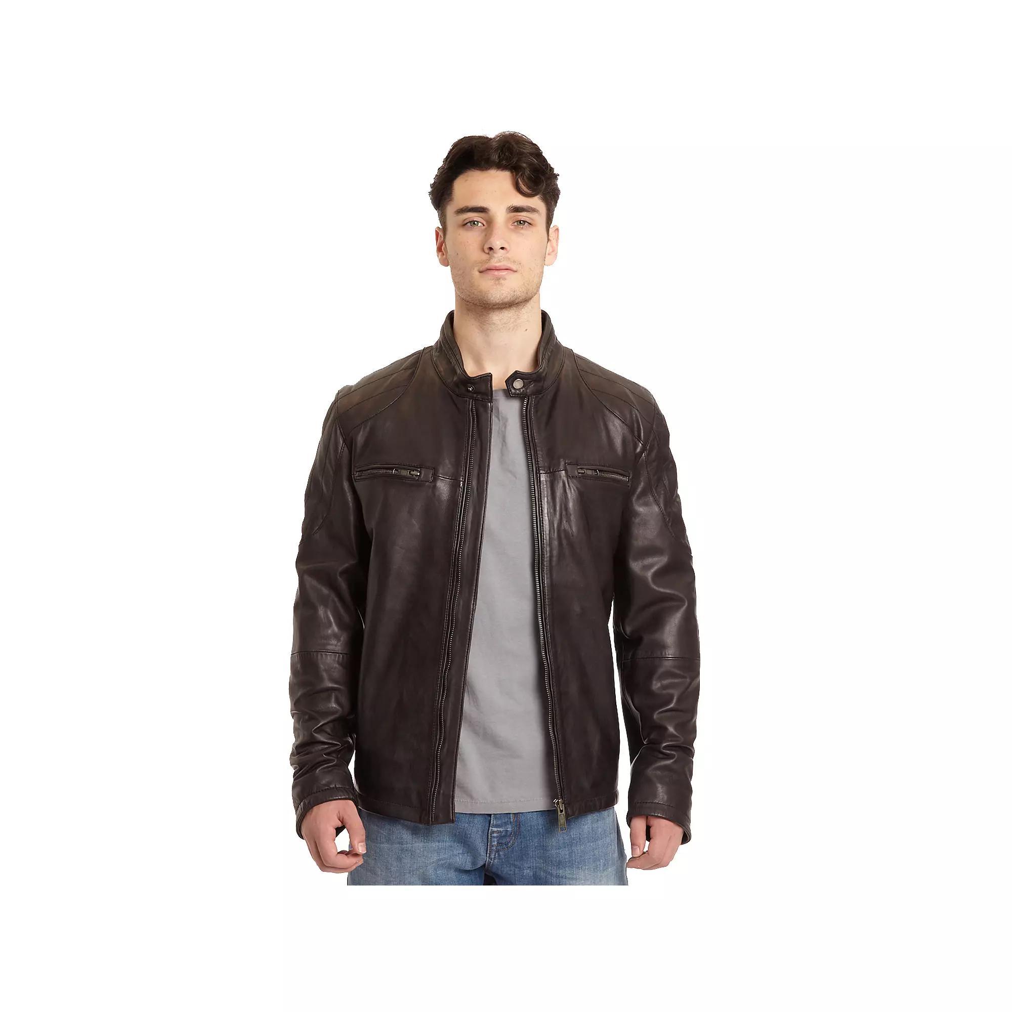 Men's Excelled Lamb Leather Moto Jacket, Size: Large, Black Product Image