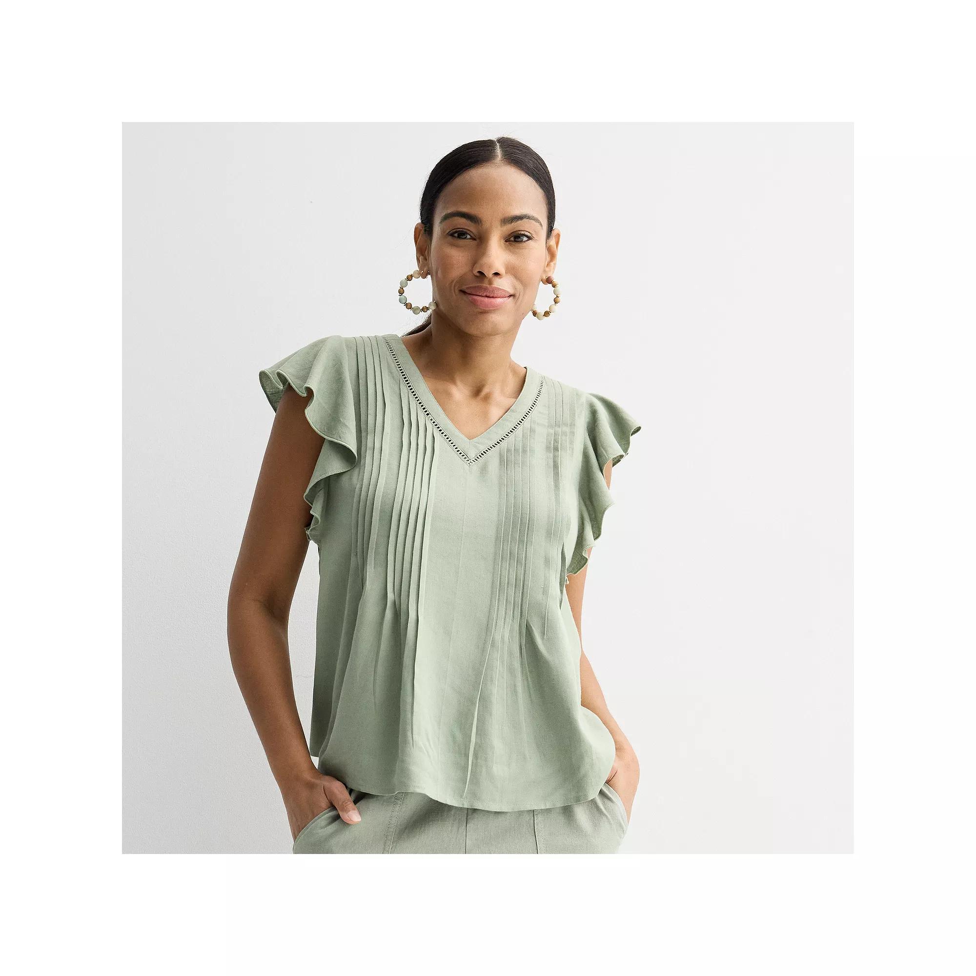 Women's Sonoma Goods For Life® Flutter Sleeve Pintuck Top, Size: Small, Madri Green Product Image