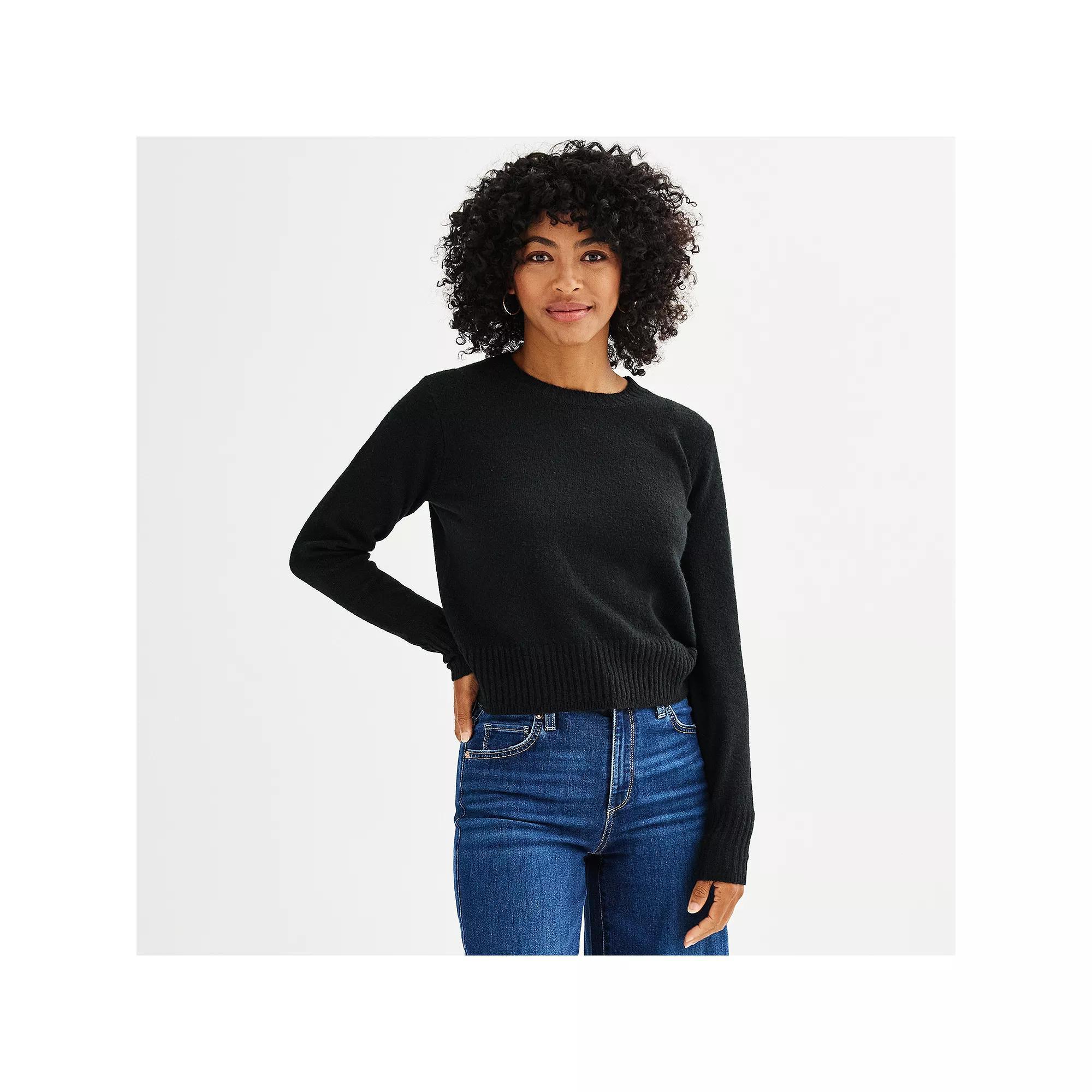 Petite Women's Sonoma Goods For Life® Crewneck Sweater, Size: XXL Petite, Pitch Black Product Image