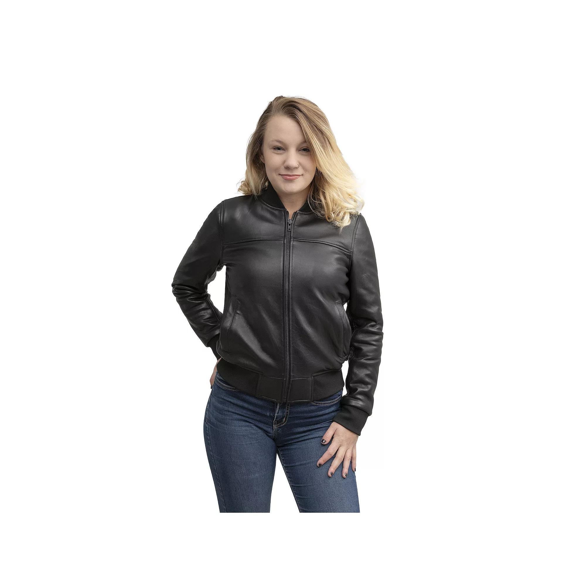 Women's Whet Blu Dani Leather Bomber Jacket, Size: XXL, Black Product Image