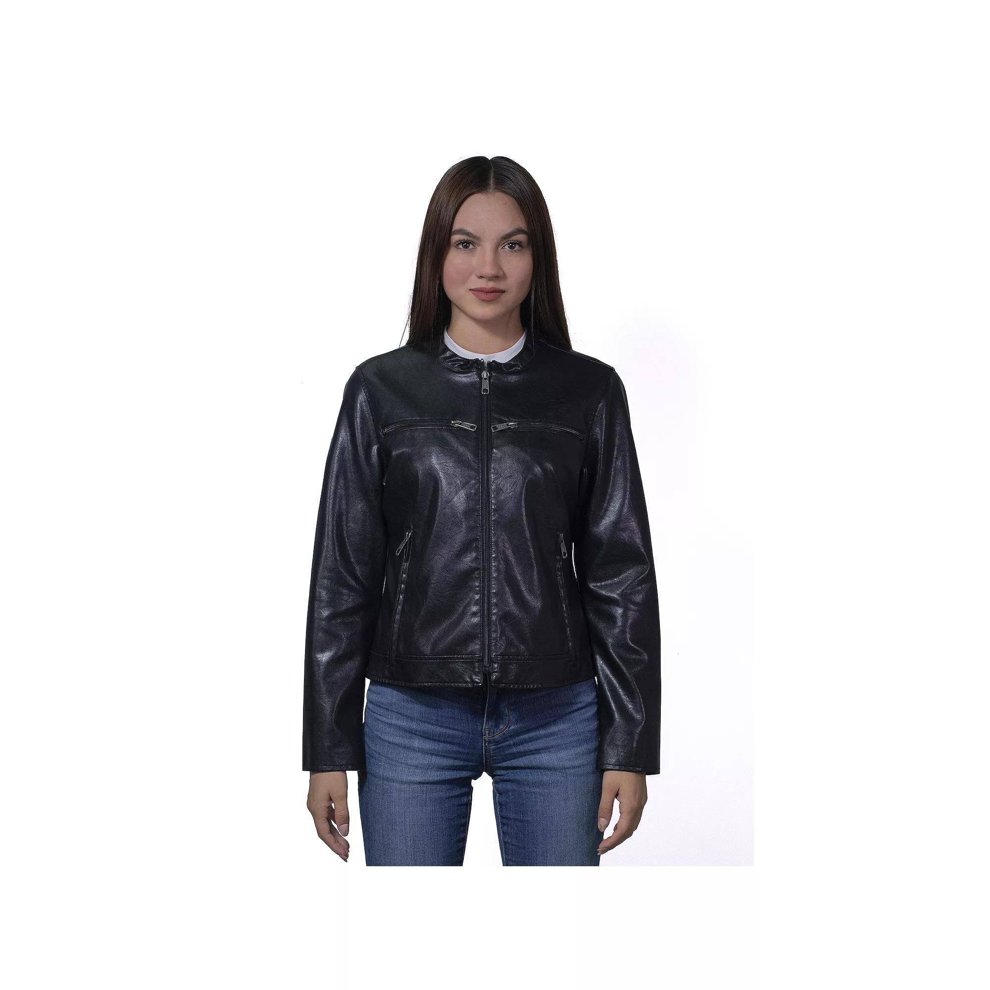 Women's Lee® Cafe Racer Faux Leather Jacket, Size: Small, Black Product Image