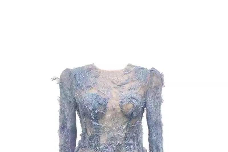 Long Sleeve Round Neck Plain Lace Mini A-Line Dress Product Image