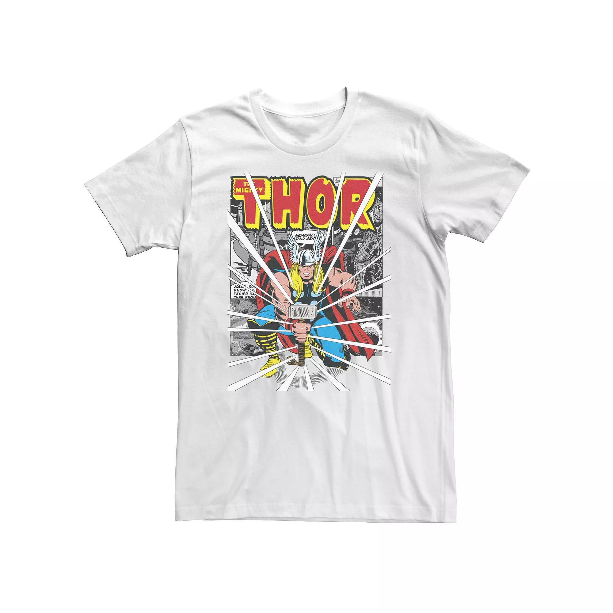 Big & Tall Marvel Mighty Thor Retro Comic Hammer Blast Tee, Men's, Size: XXL Tall, White Product Image