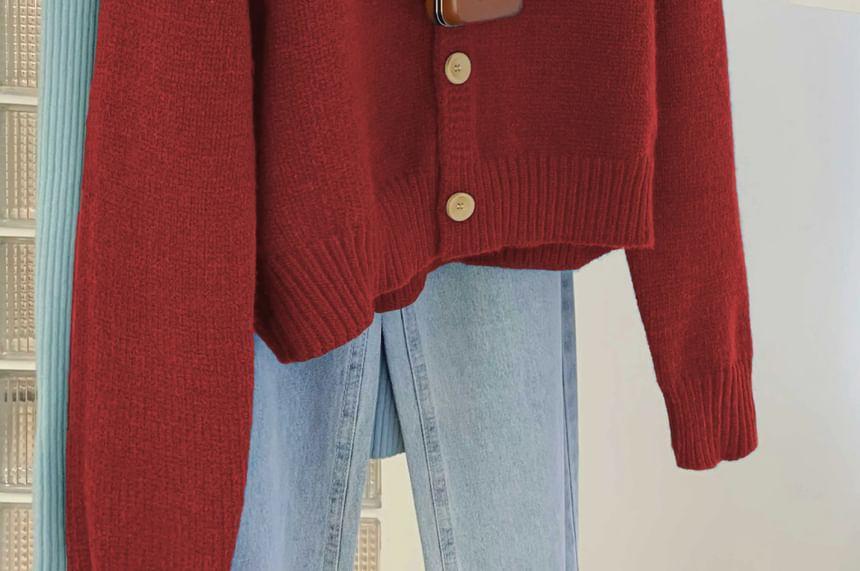 Mock Neck Button-Up Plain Cardigan Product Image