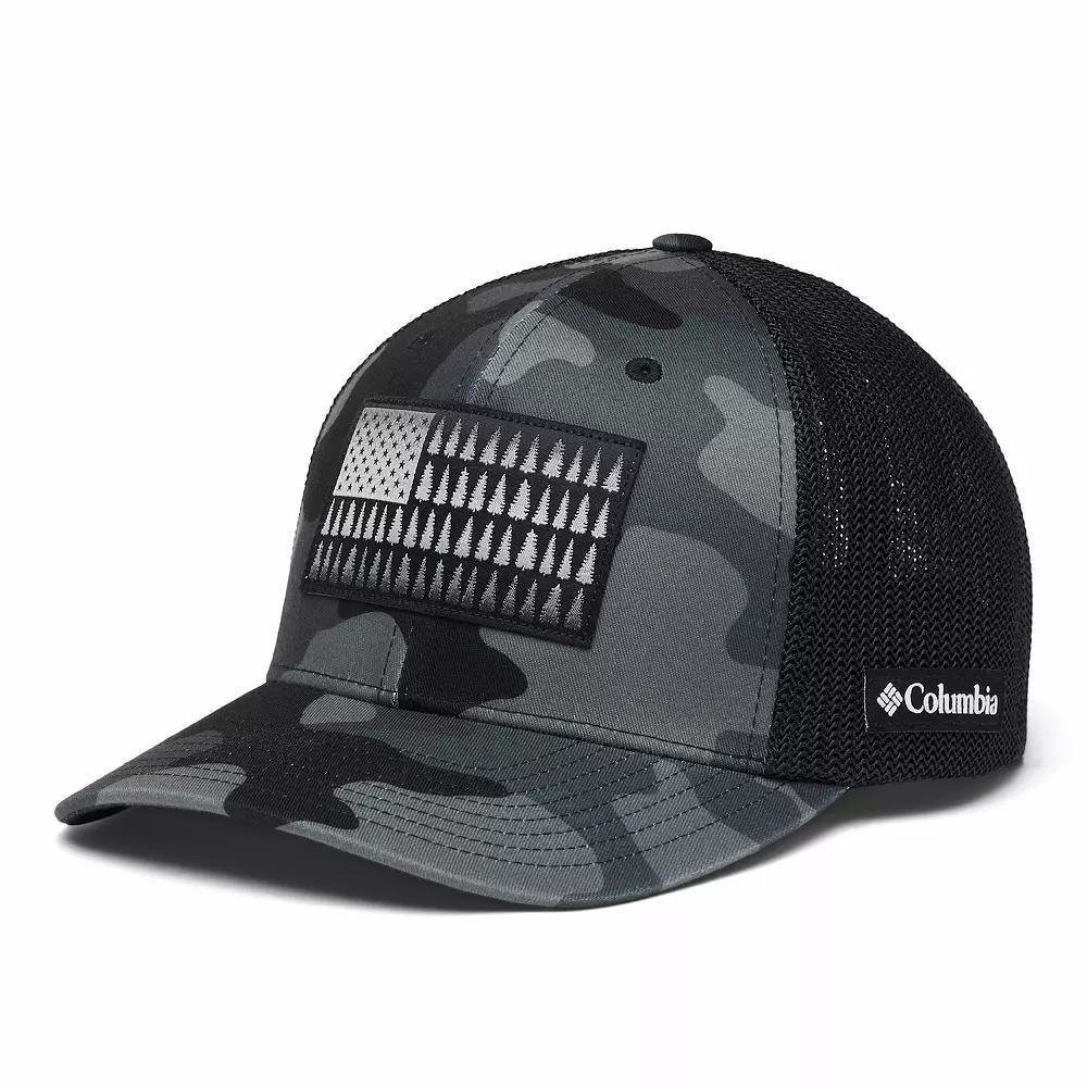 Men's Columbia FlexFit Mesh Tree Flag Fitted Cap, Size: Small/Medium, Black Mod Camo Product Image