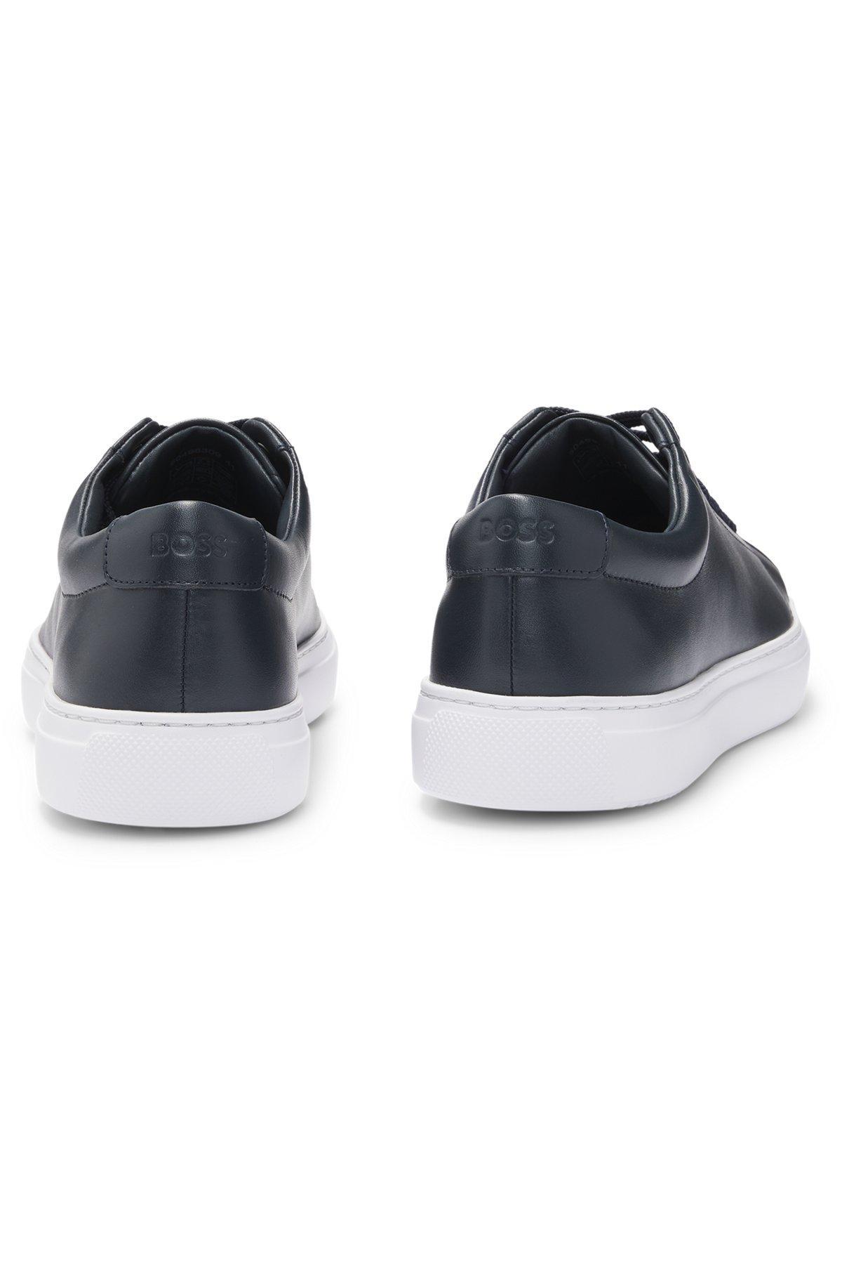 BOSS - Nappa-leather trainers with branded counter - Dark Blue Product Image