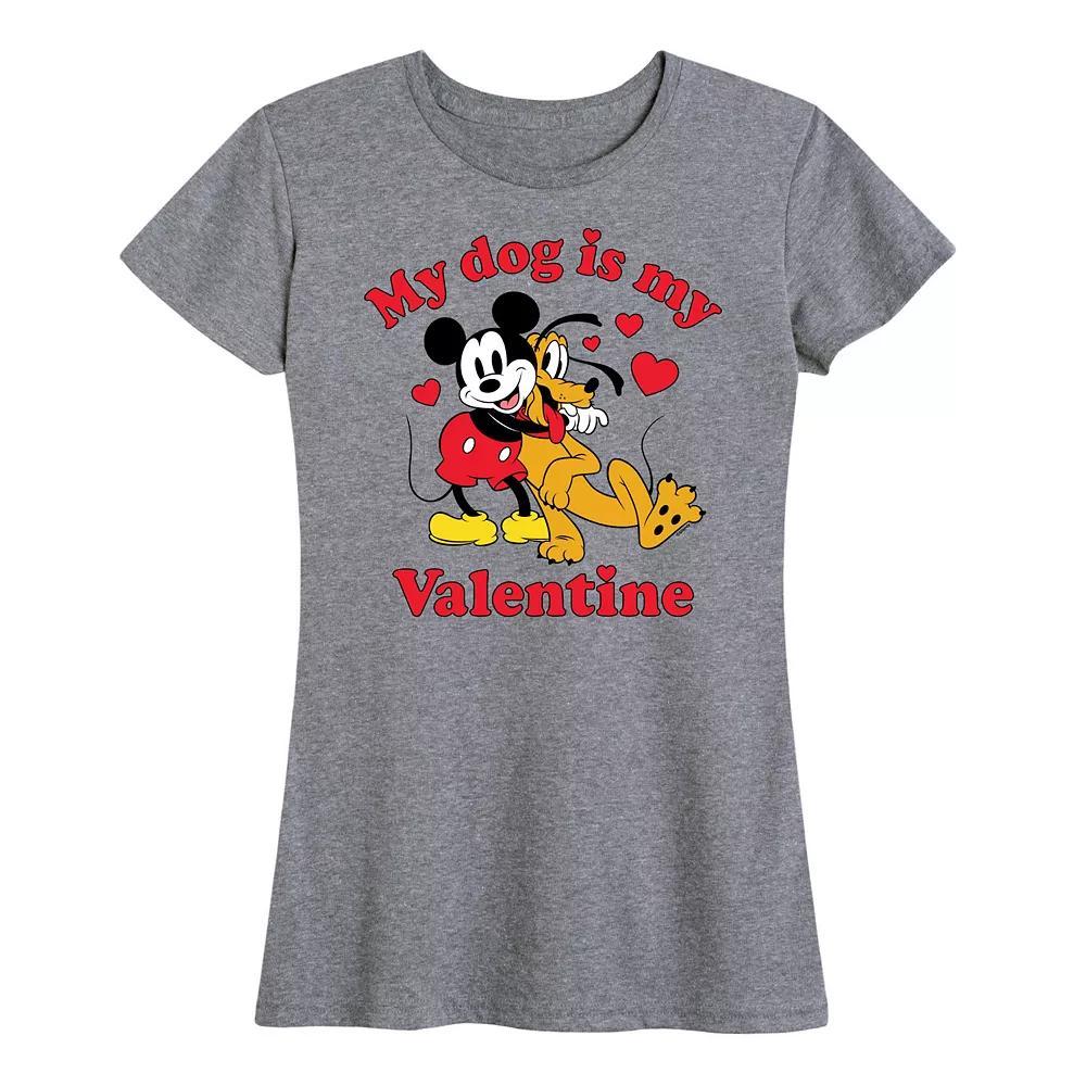 Disneys Mickey Mouse & Pluto Womens My Dog Is My Valentine Graphic Tee Grey Gray Product Image