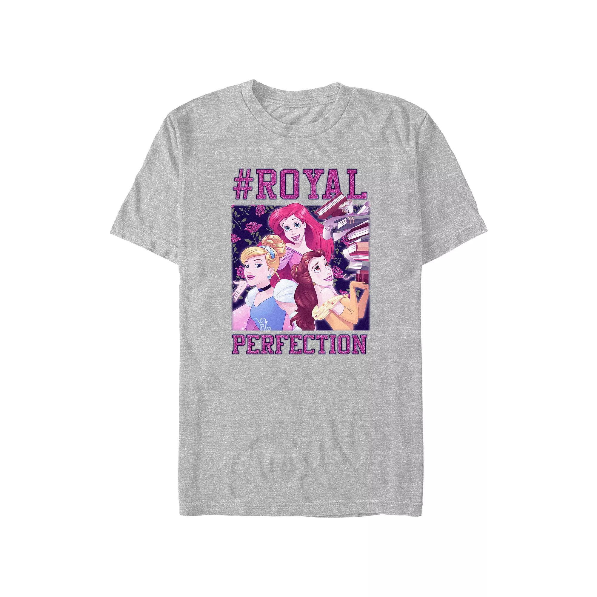 Disney's Cinderella, Ariel & Belle Princess #Royal Perfection Juniors' Boyfriend Graphic Tee, Women's, Size: Large, Athletic Grey Product Image