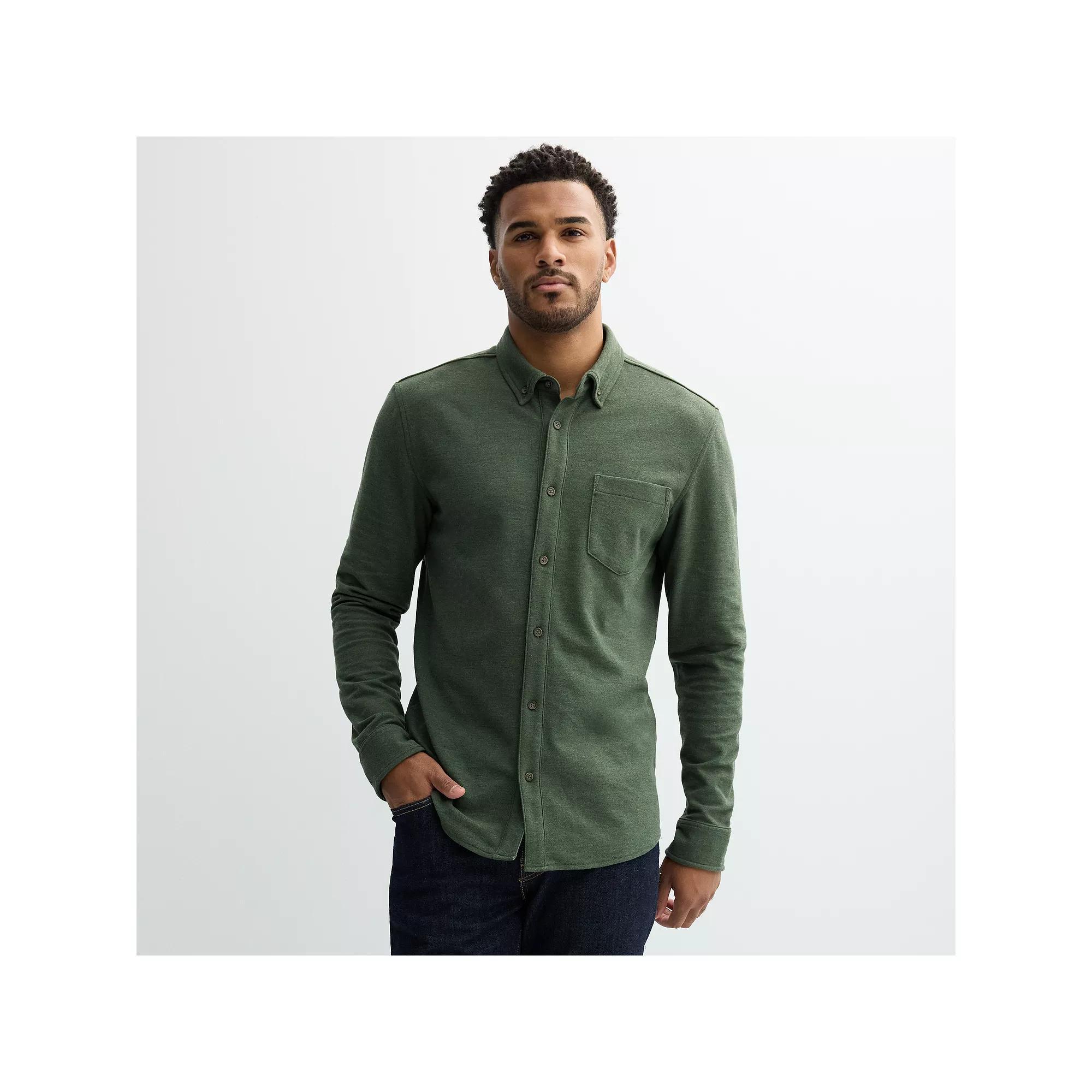 Men's Sonoma Goods For Life® Long Sleeve Pique Button-Up Shirt, Size: Large, Green Product Image