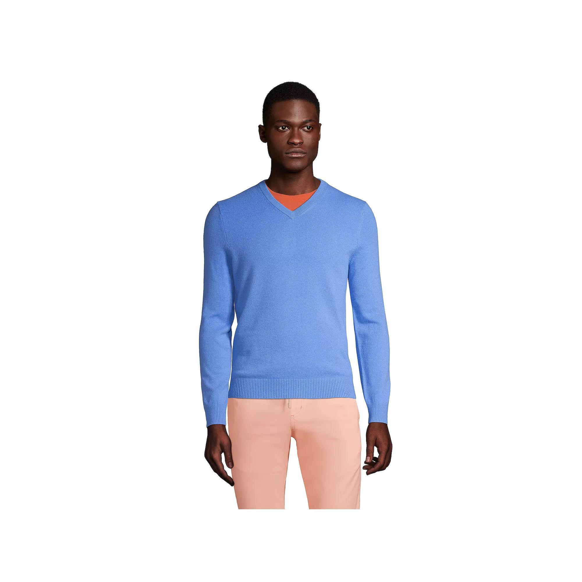 Men's Lands' End Fine-Gauge Cashmere V-neck Sweater, Size: Large, Fresh Red Product Image