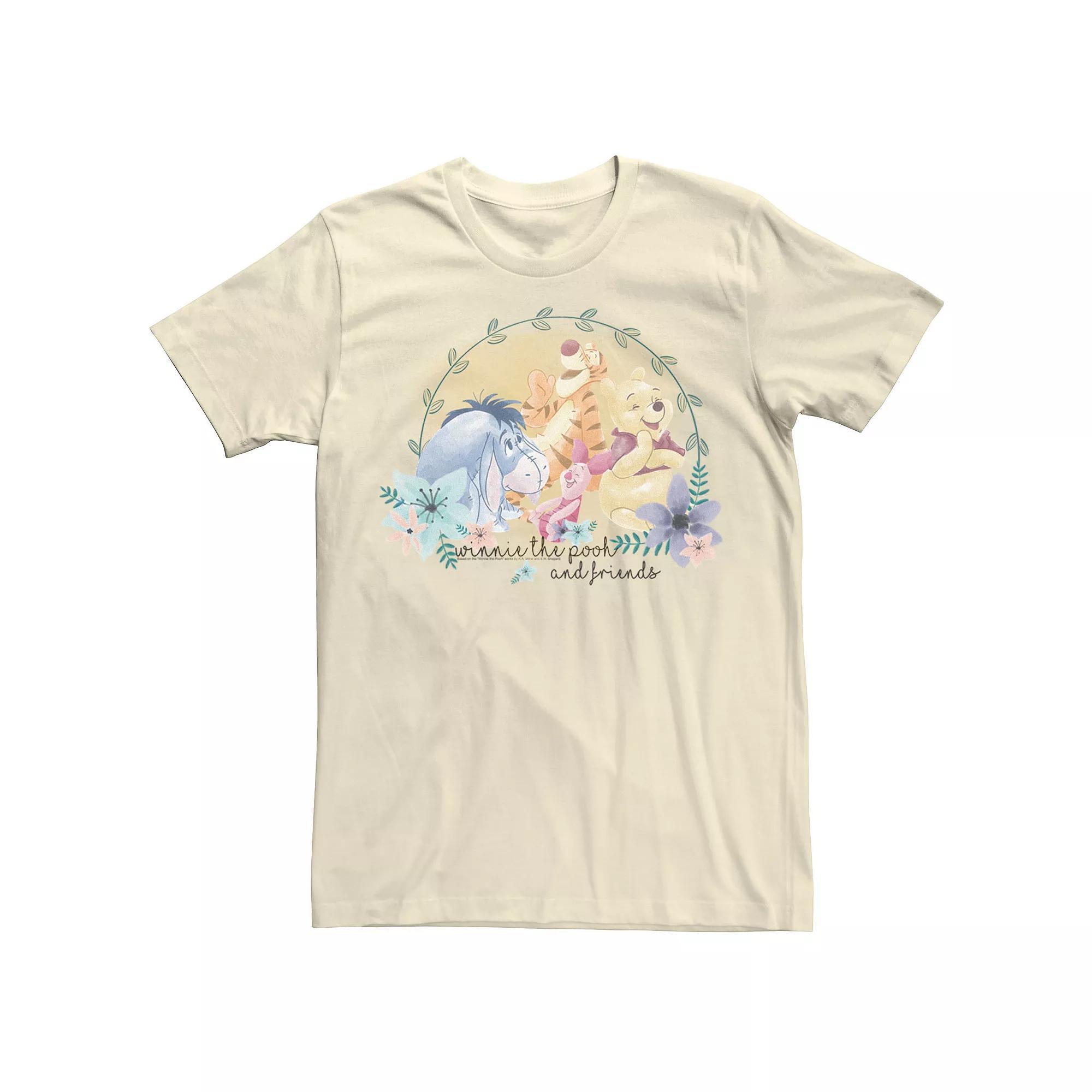 Disney's Winnie The Pooh & Friends Floral Portrait Men's Tee, Size: Medium, Natural Product Image