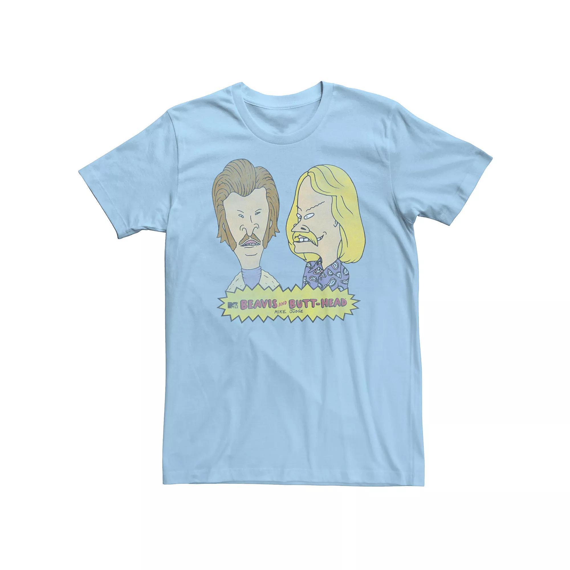 Men's Beavis And Butthead Mustaches Short Sleeve Tee, Size: 3XL, Light Blue Product Image