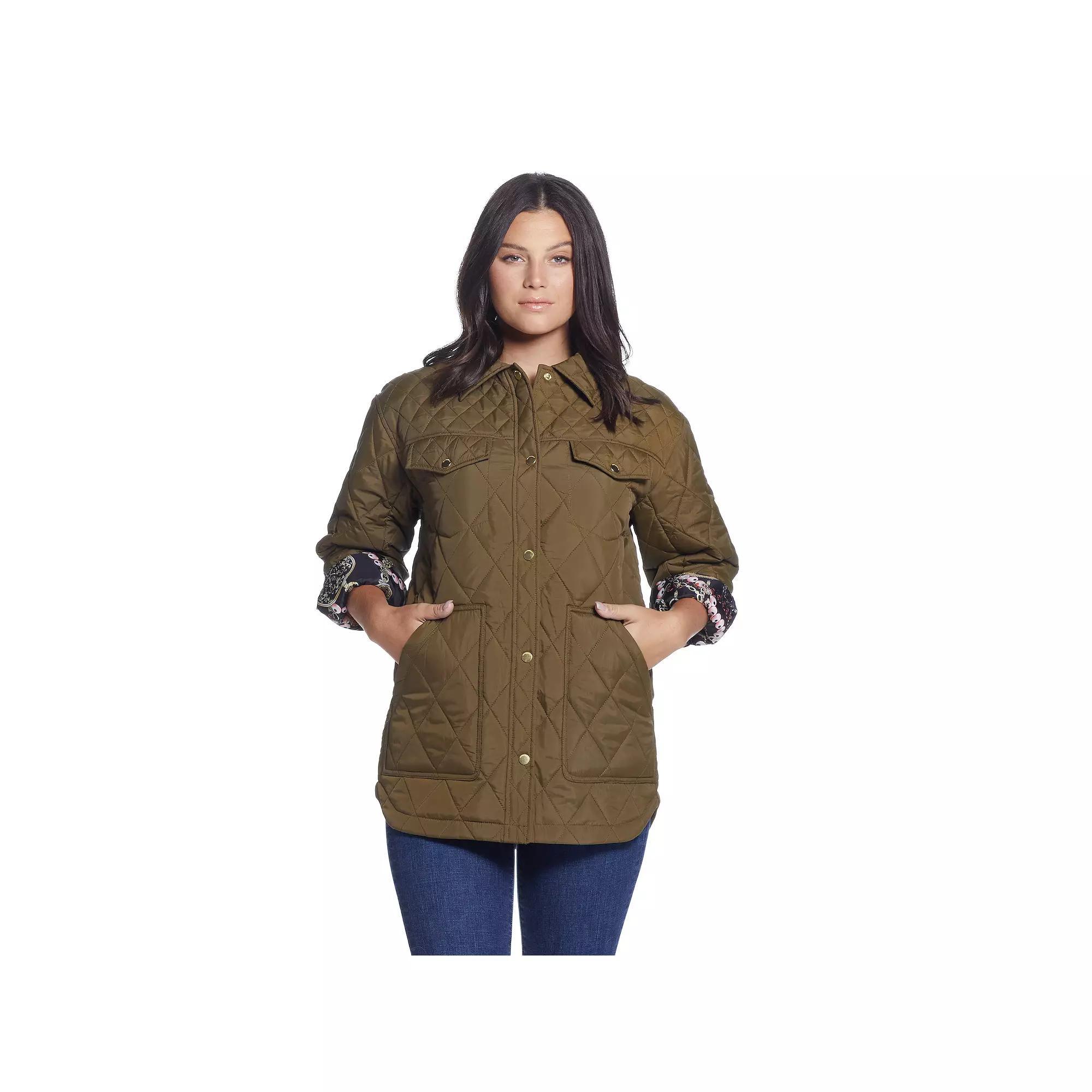 Women's Weathercast Print Lining Quilted Shacket, Size: Medium, Black Product Image