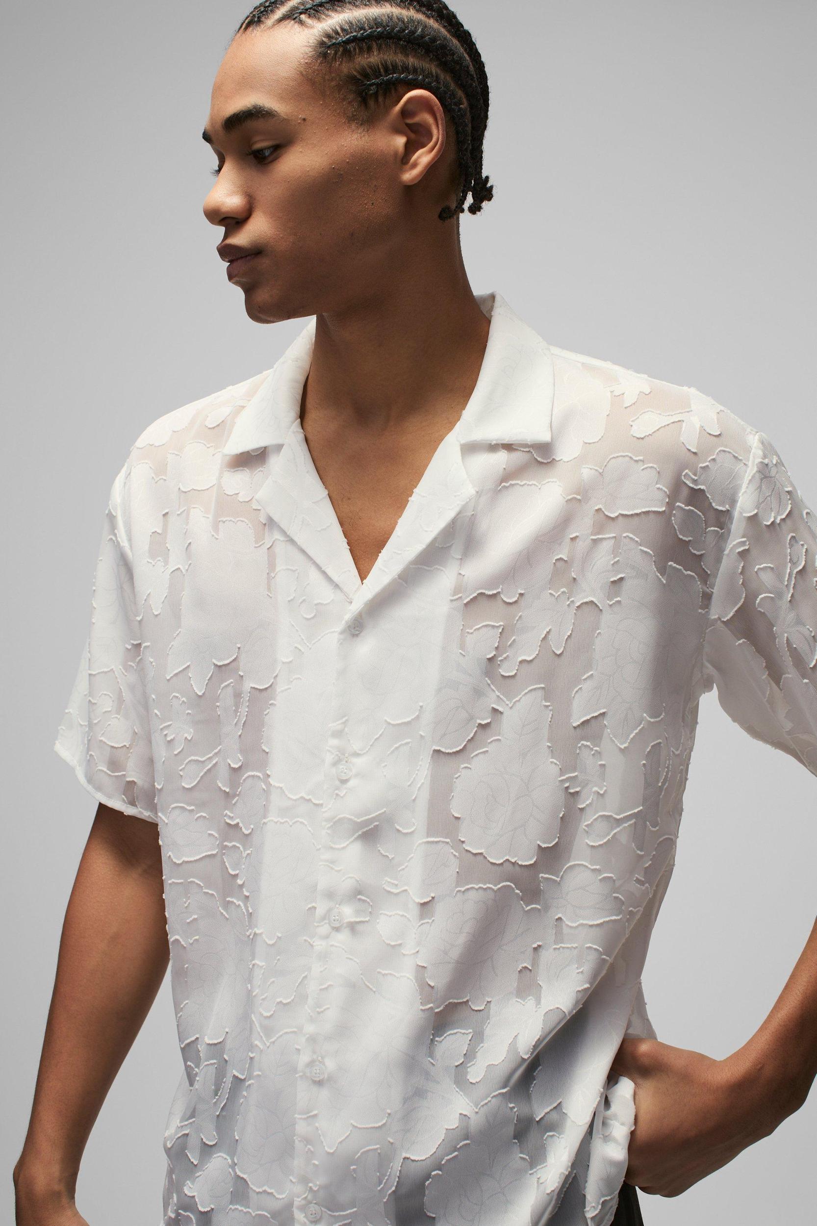 Oversized Organza Floral Revere Shirt | boohooMAN USA Product Image