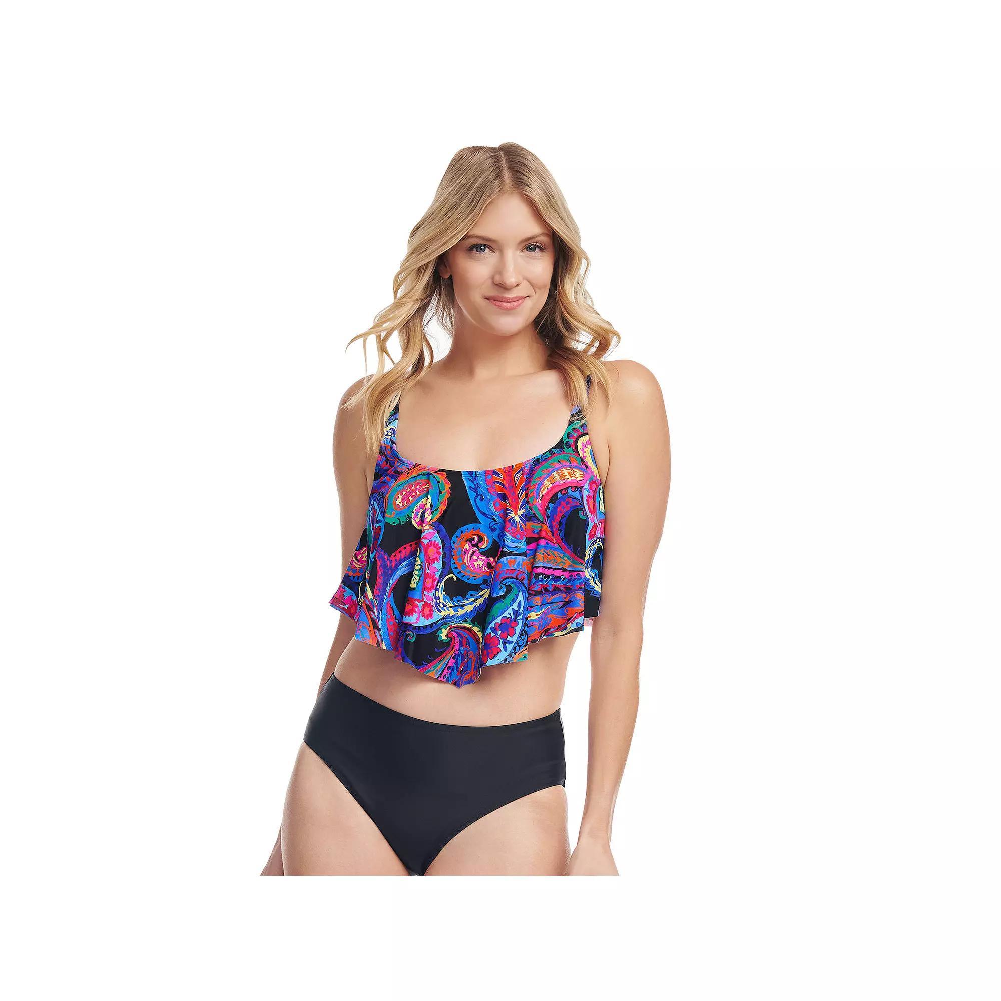 Women's Mazu French Paisley Flounce Bikini Swim Top, Size: Small, Black Product Image