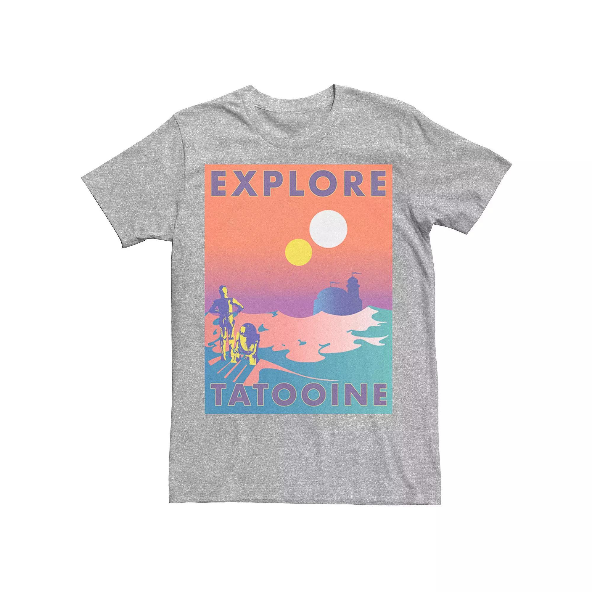 Men's Star Wars Explore Tatooine Faded Retro C-3PO & R2-D2 Poster Tee, Size: XL, Athletic Grey Product Image