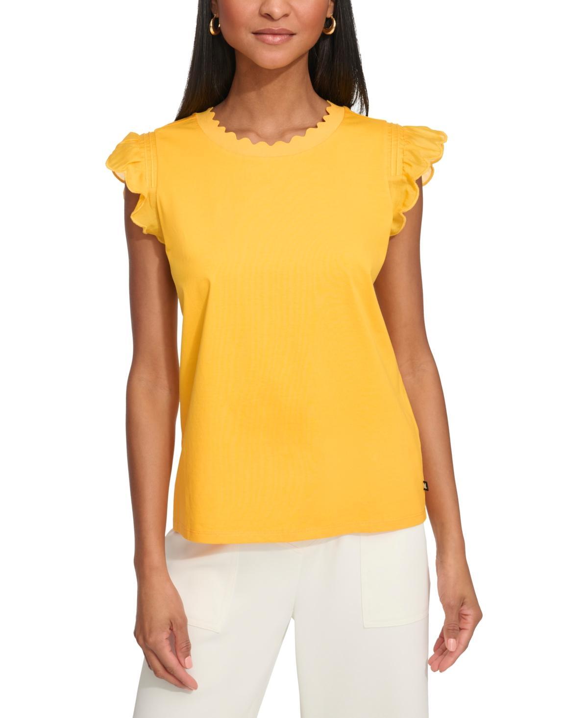 Karl Lagerfeld Paris Womens Ruffle-Trim Sleeveless Top Product Image