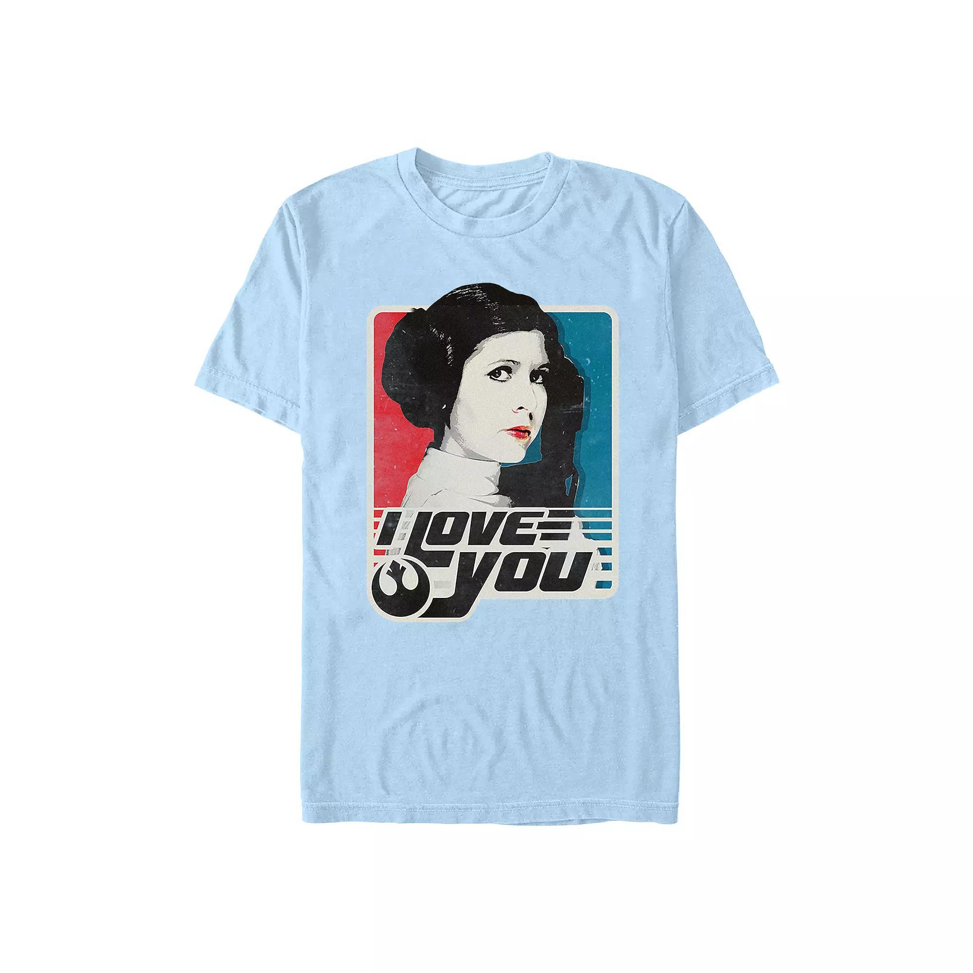 Men's Star Wars Princess Leia I Love You Graphic Tee, Size: Small, Light Blue Product Image