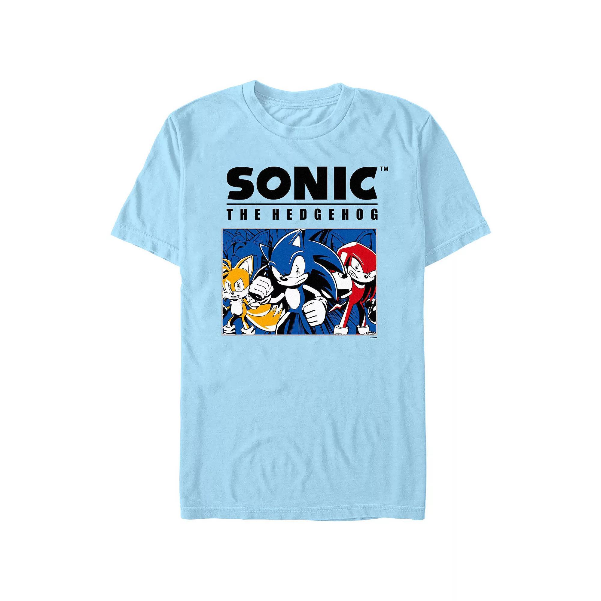 Men's Sonic The Hedgehog Comic-Style Poster Graphic Tee, Size: Small, Light Blue Product Image