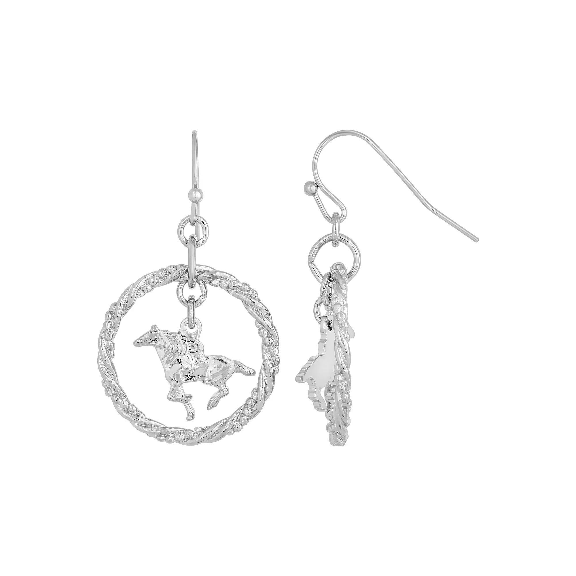 1928 Silver-Tone Suspended Horse Drop Earrings, Womens, Silver Tone Product Image