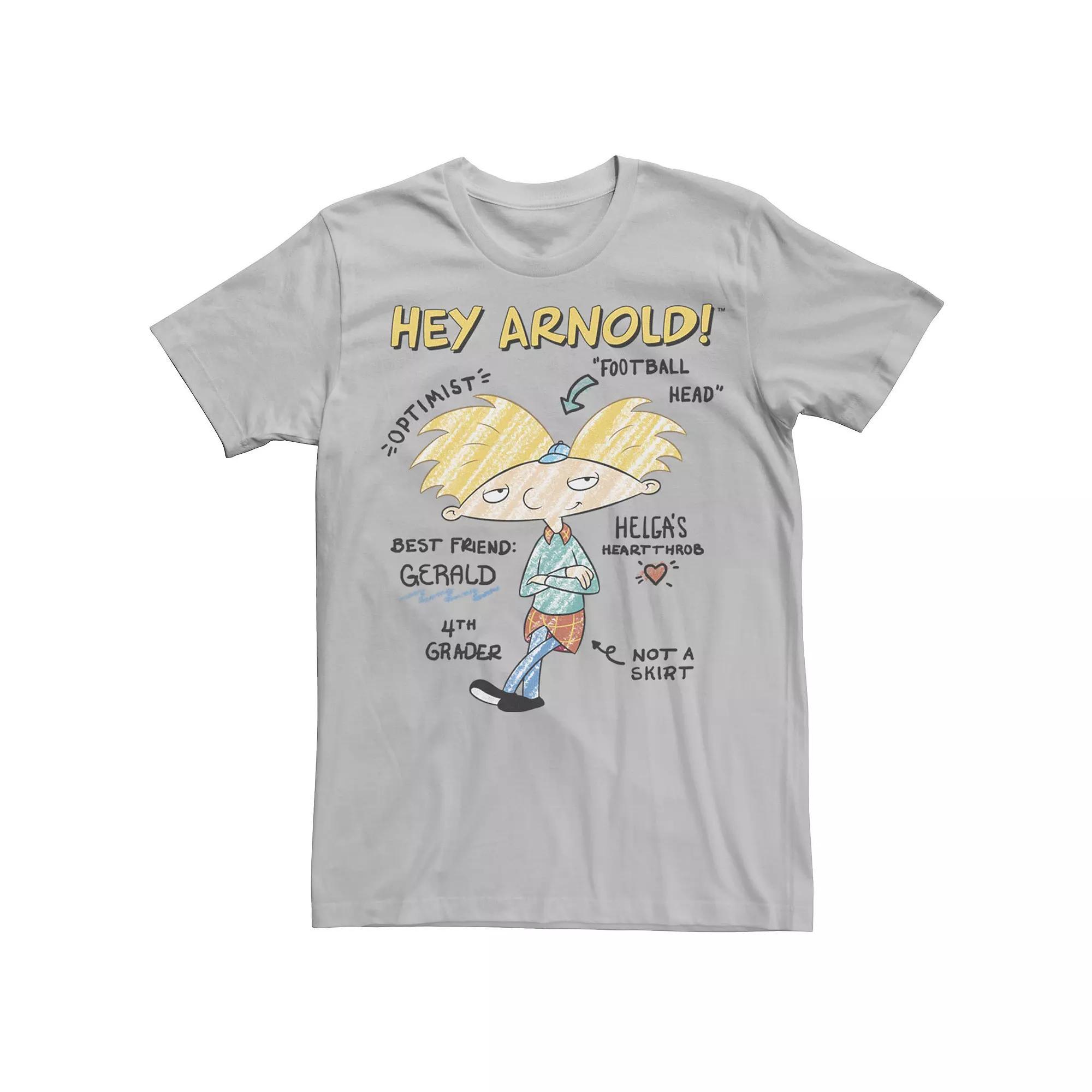 Men's Hey Arnold Attribute Diagram Sketch Tee, Size: Medium, Silver Product Image