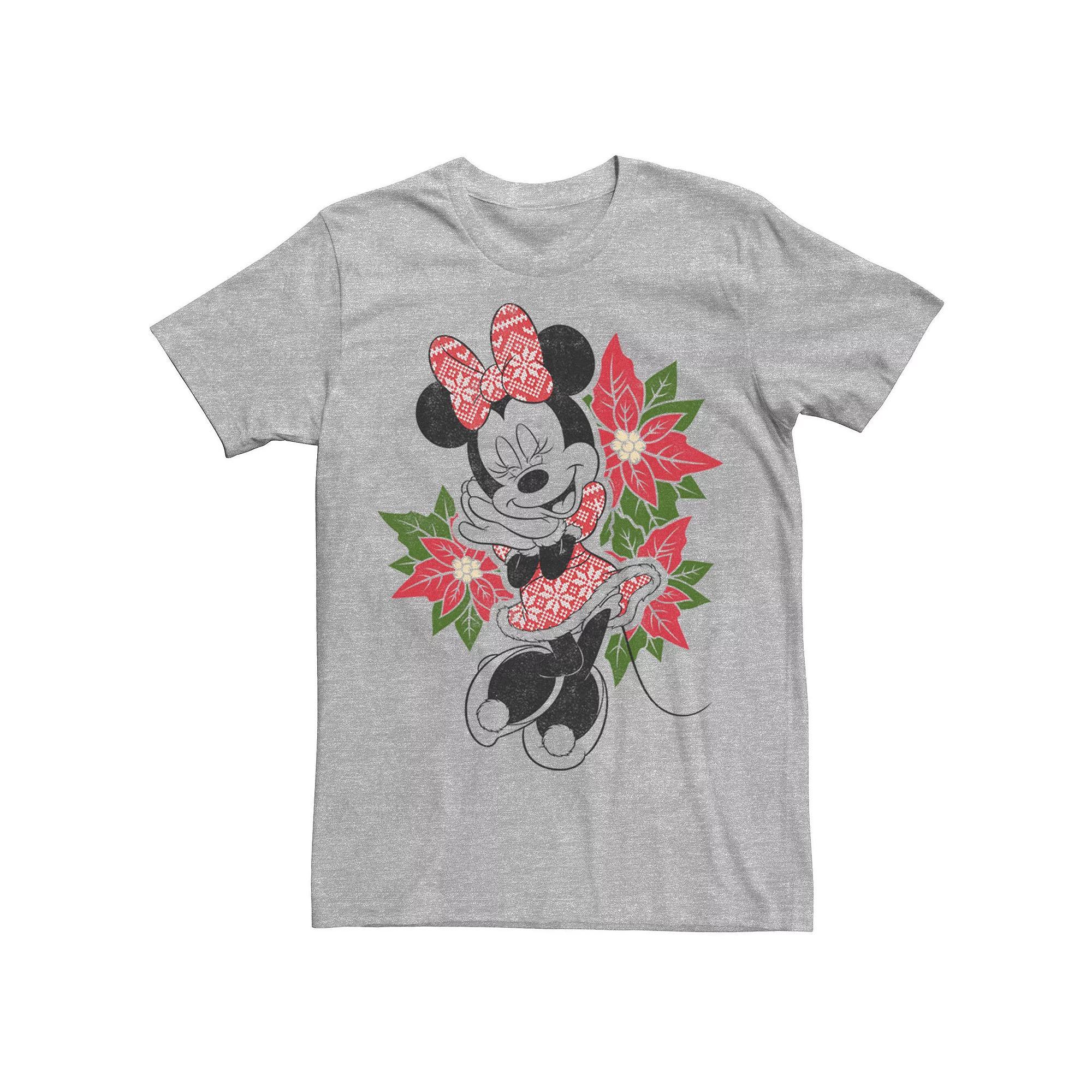 Disney's Minnie Mouse Holiday Floral Christmas Portrait Men's Tee, Size: XL, Athletic Grey Product Image