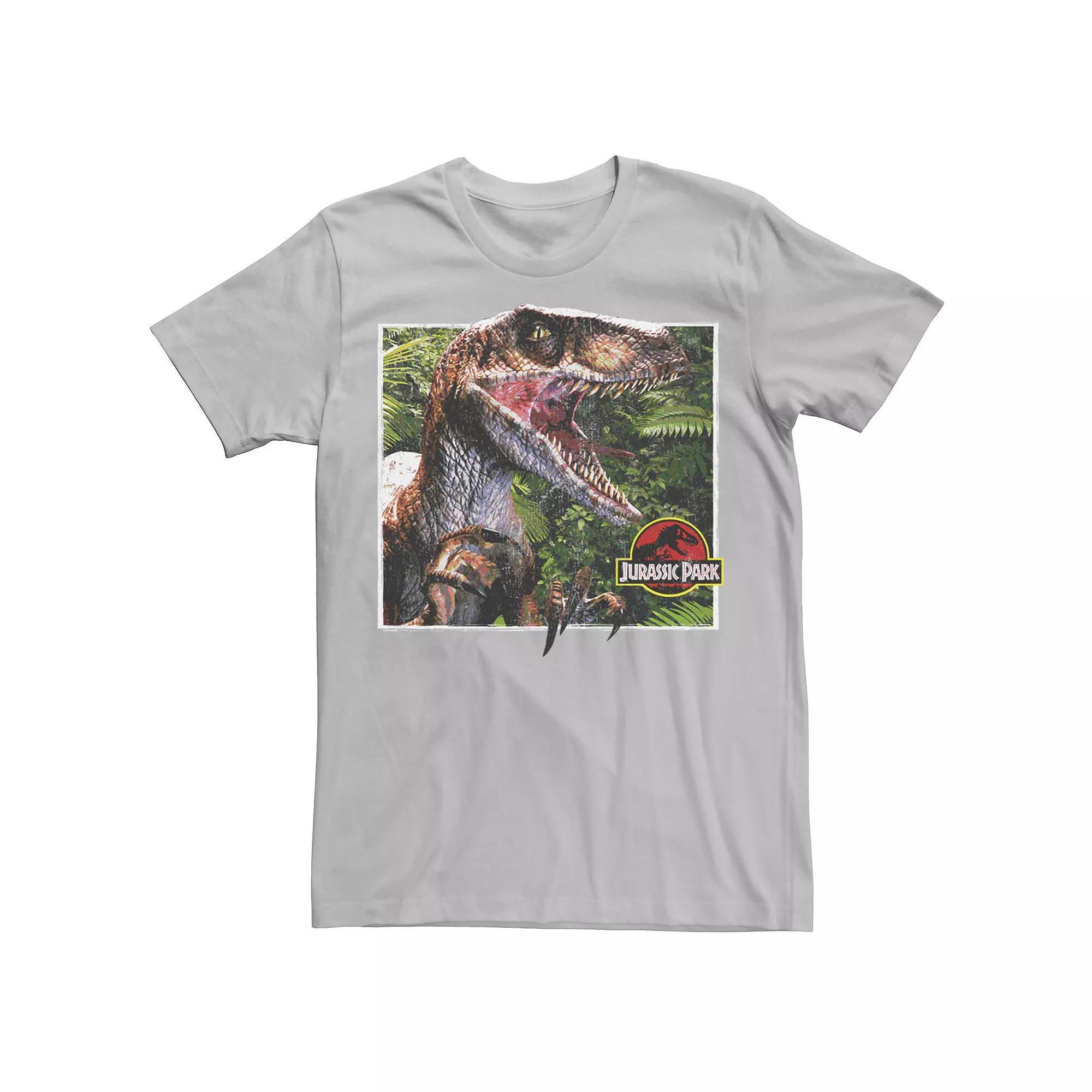 Men's Jurassic Park Raptor Coming Out Of Forest Graphic Tee, Size: Medium, Athletic Grey Product Image
