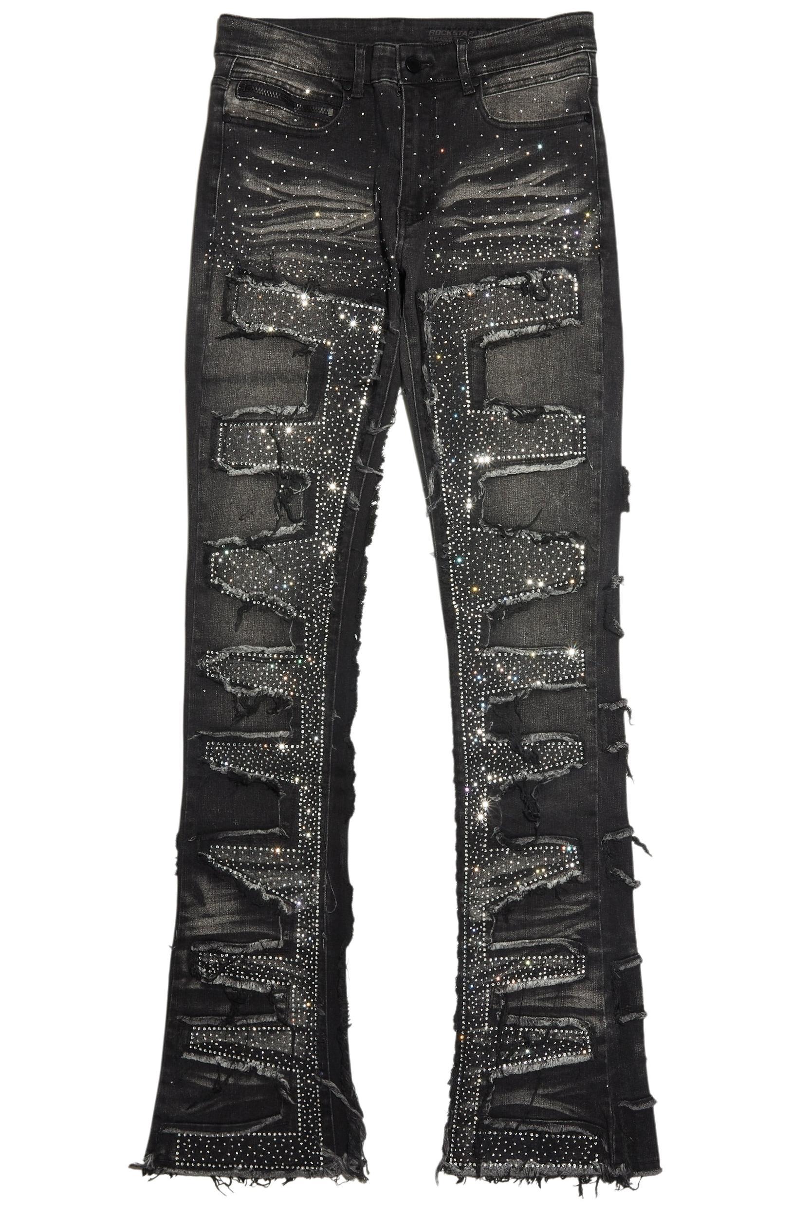 Shake Dark Grey Rhinestone Stacked Flare Jean Male Product Image