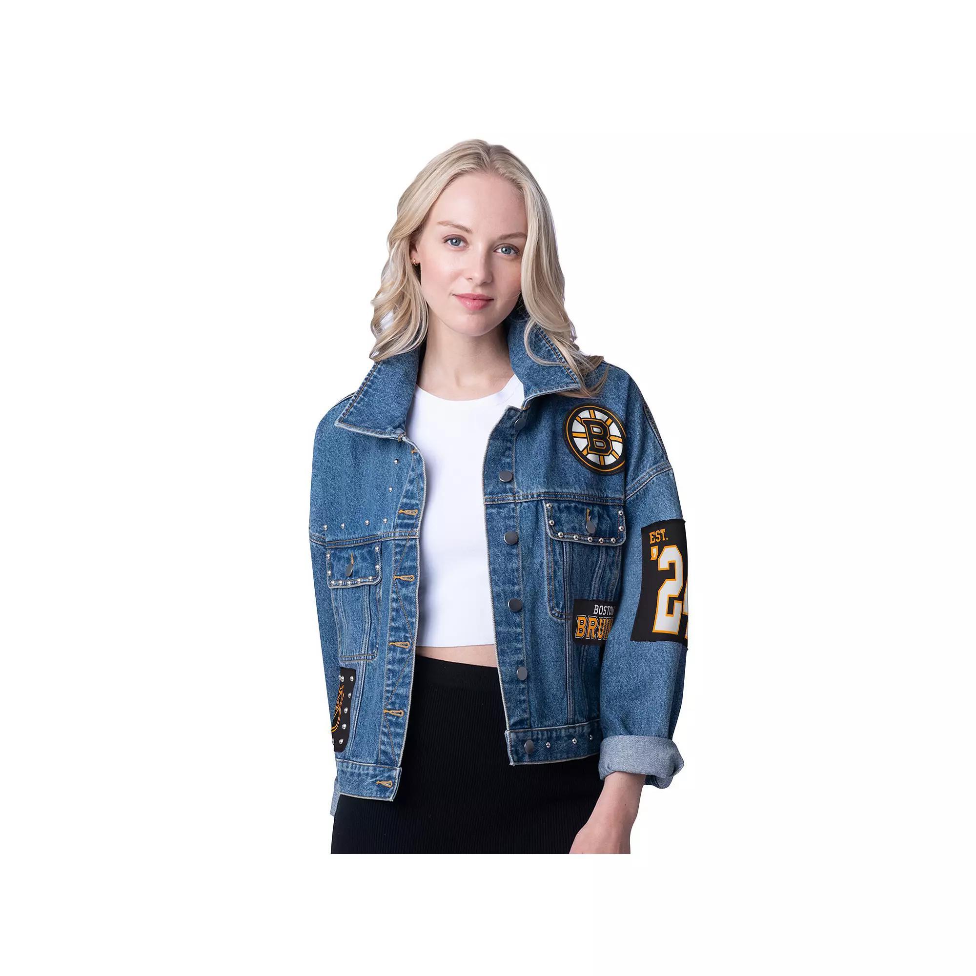 Women's G-III 4Her by Carl Banks  Pittsburgh Penguins Game Ball Cropped Button-Up Denim Jacket, Size: Small, Turquoise A Product Image