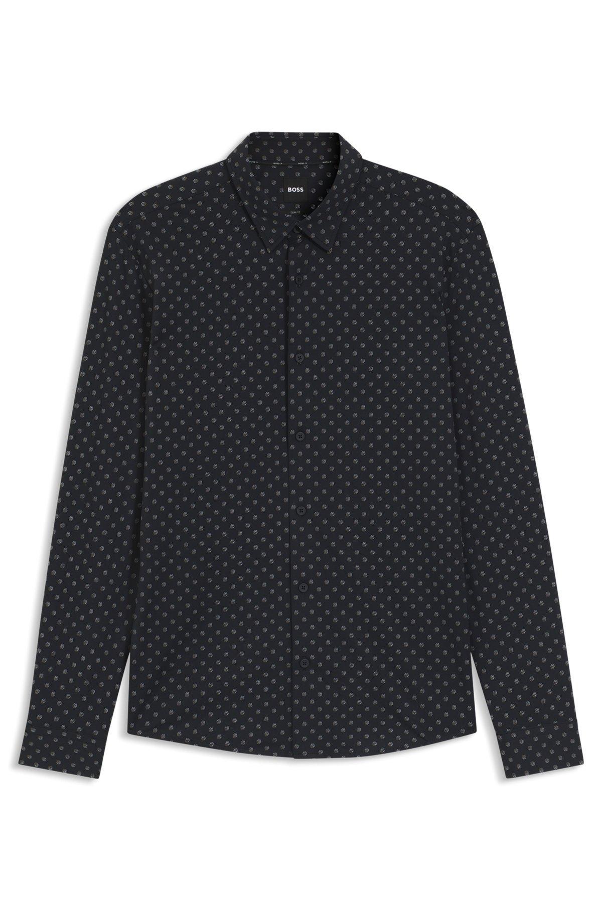 Slim-fit shirt in printed performance-stretch Italian fabric Product Image