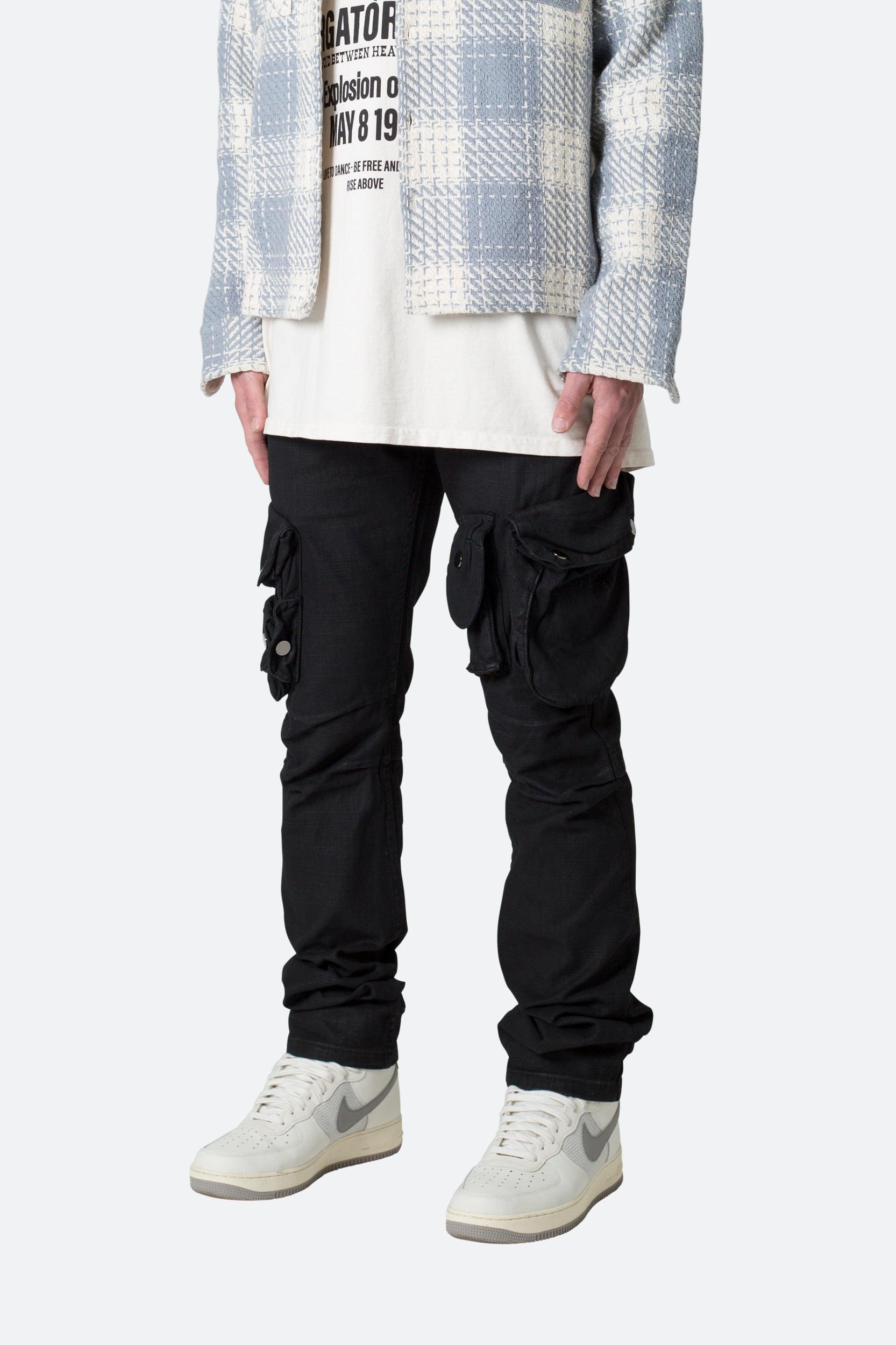 Waxed Denim Cargo Pants - Black Product Image