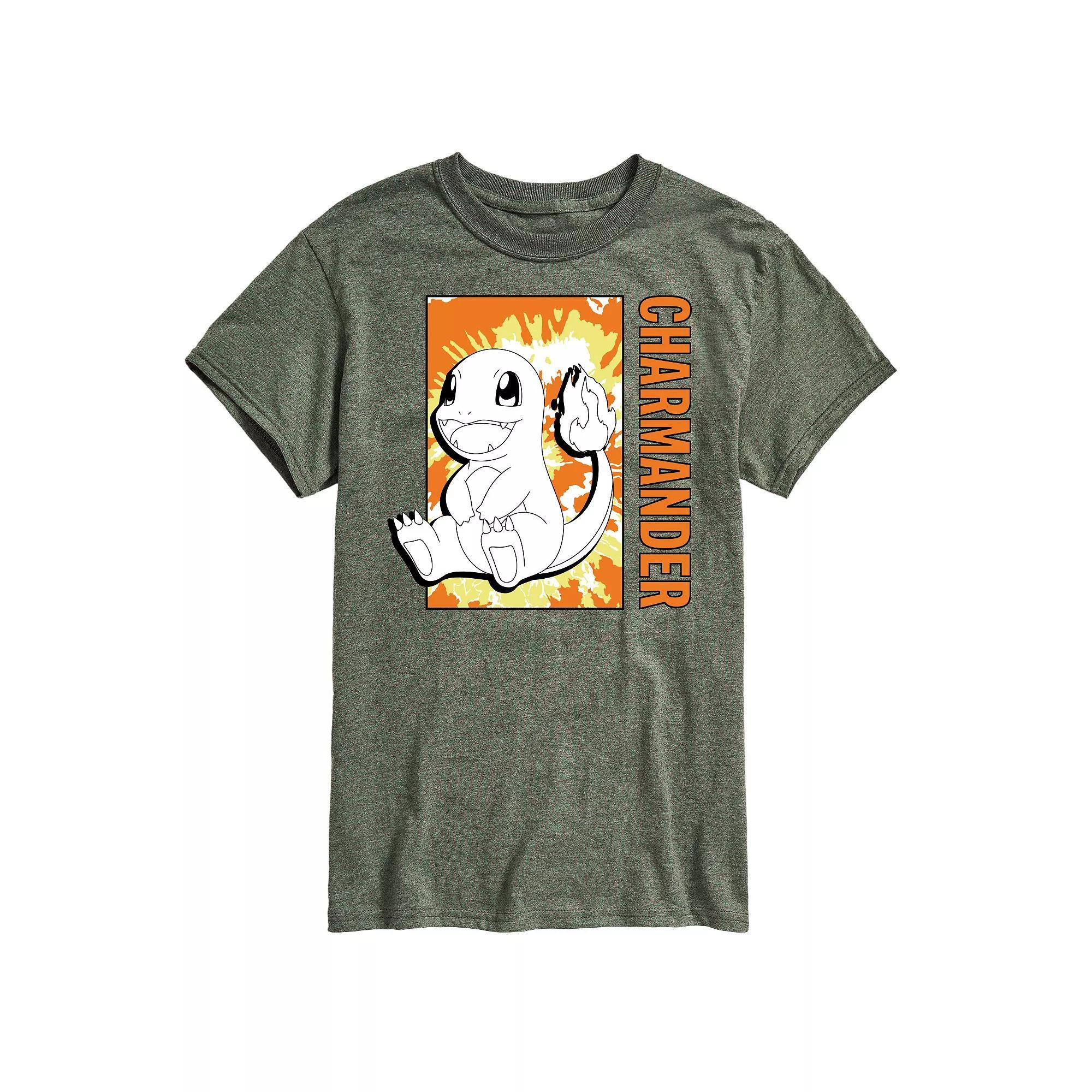 Mens Pokemon Tie Dye Charmander Tee Grey Green Product Image