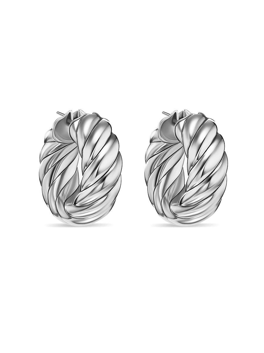 David Yurman Sterling Silver Sculpted Cable Huggie Hoop Earrings Product Image