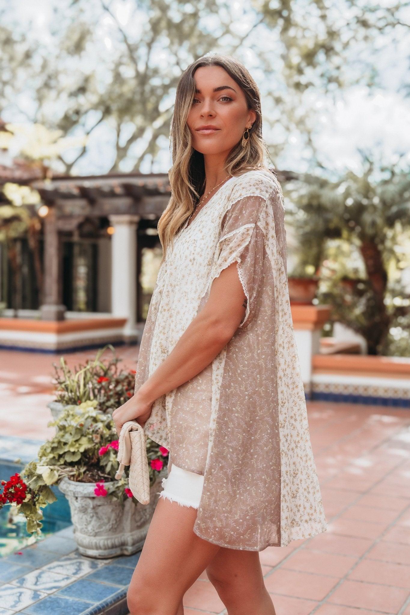 Lace Trim Floral Print Tunic Female Product Image