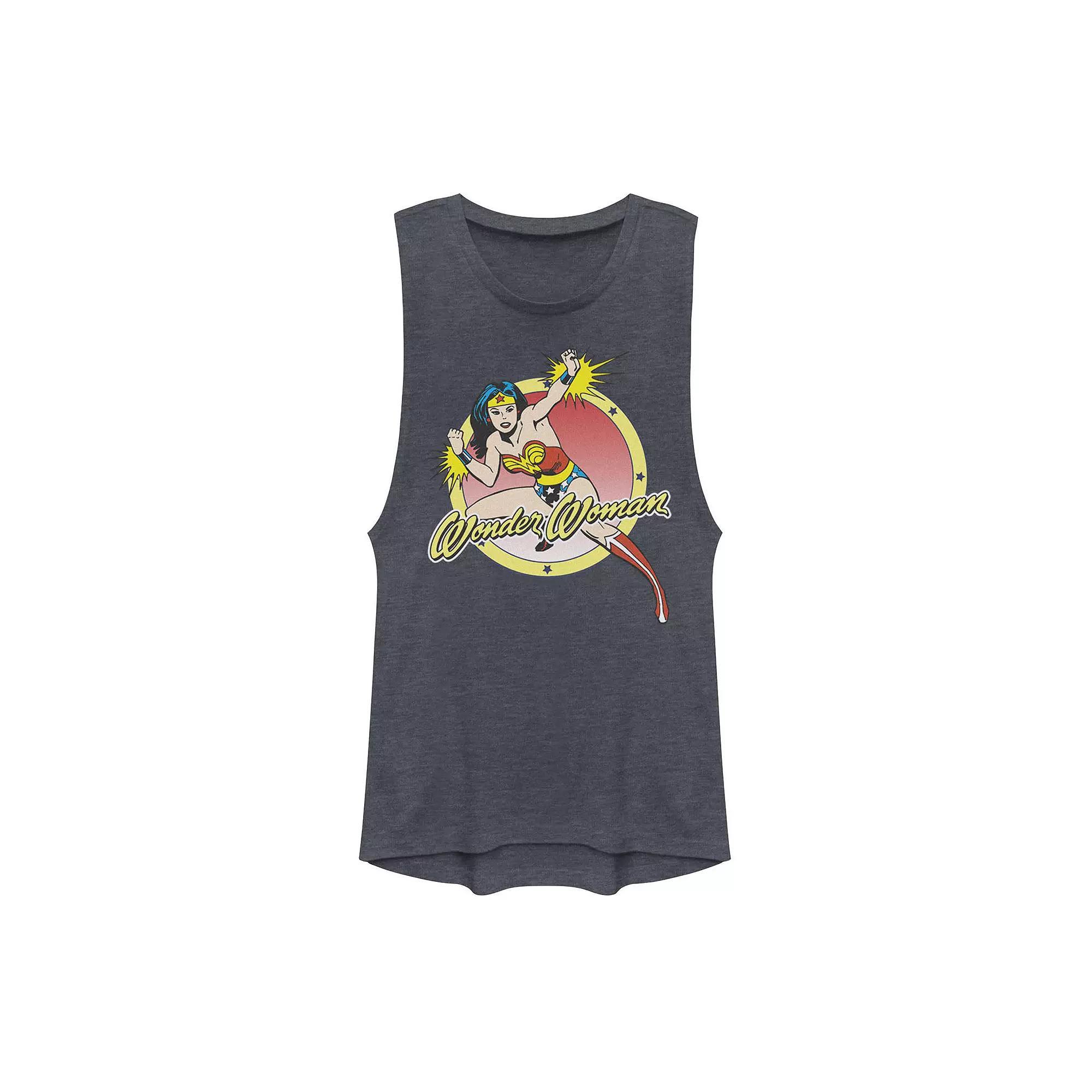 Juniors' DC Comics Wonder Woman Classic Poster Muscle Tank Top, Girl's, Size: Medium, Denim Grey Product Image