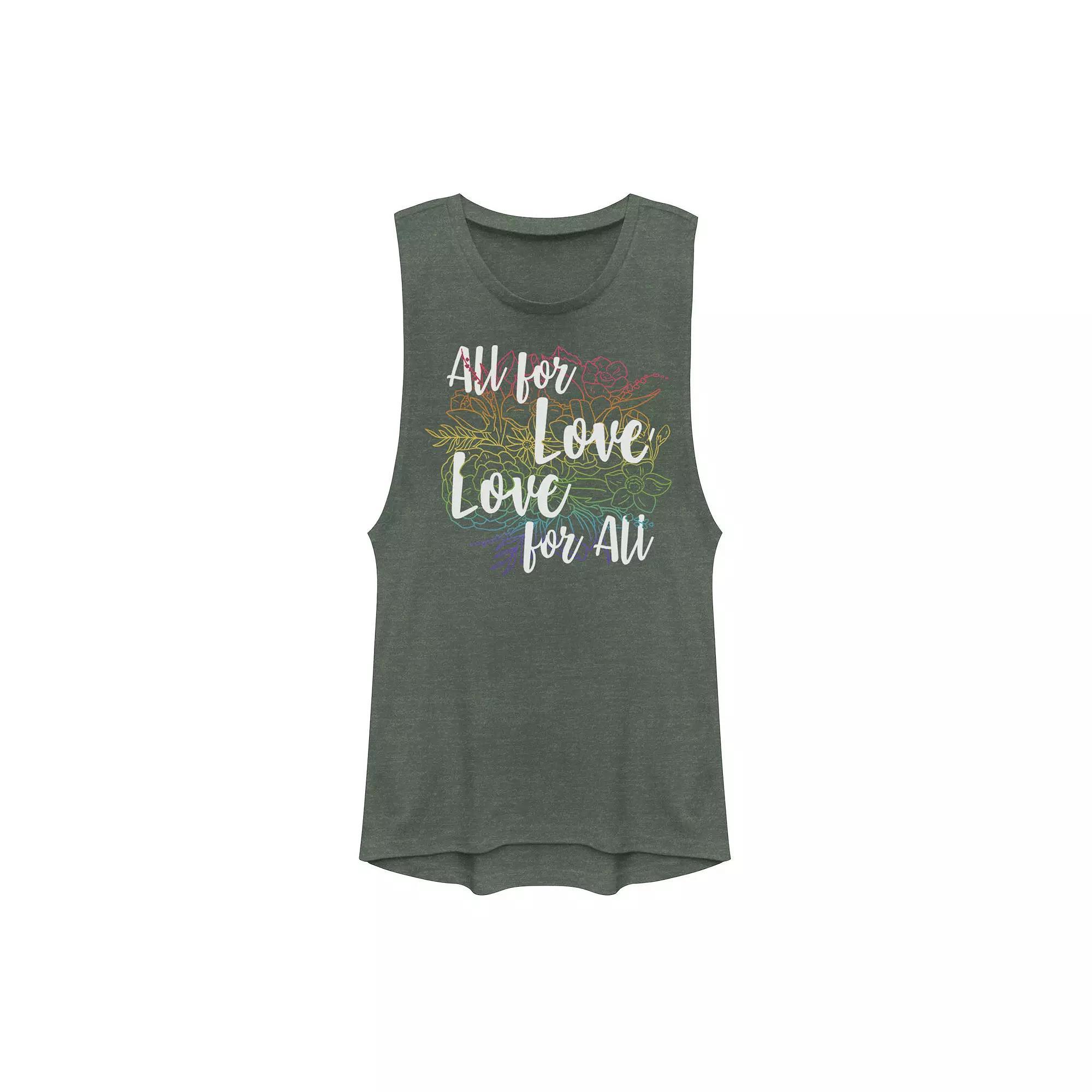 Junior's All For Love Love For All Gradient Flower Outline Muscle Tank Top, Girl's, Size: XXL, Pine Grey Product Image