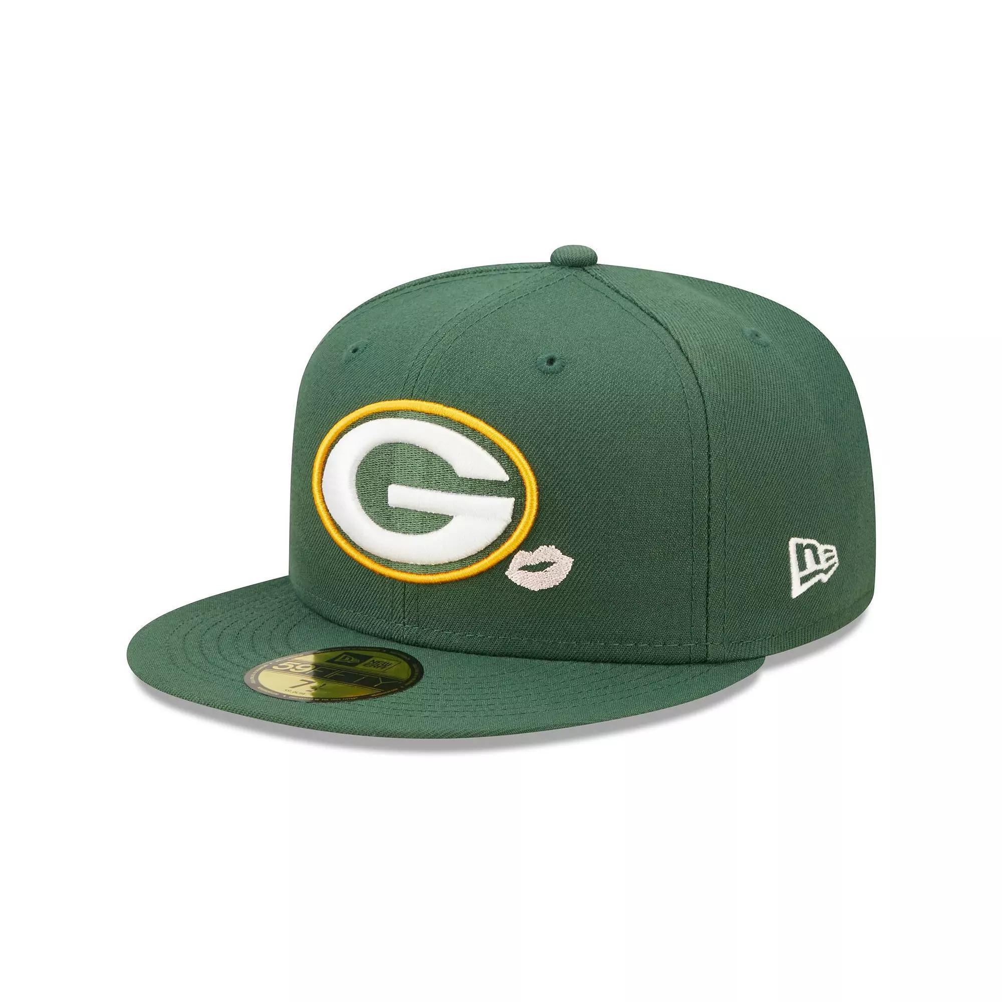 Men's New Era Green Green Bay Packers Lips 59FIFTY Fitted Hat, Size: 7 5/8 Product Image