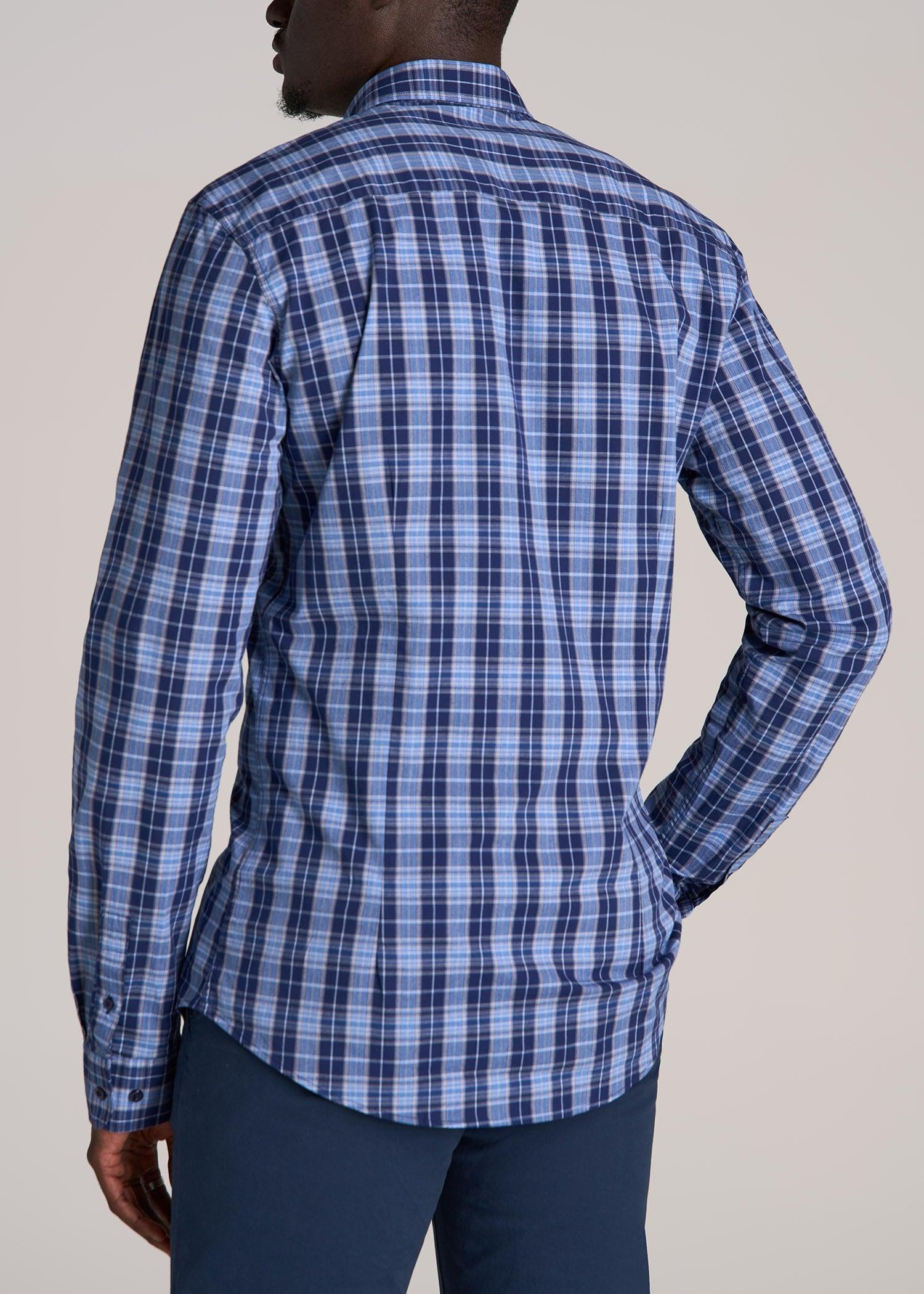Oskar Button-Up Dress Shirt for Tall Men in Navy Blue Plaid Product Image