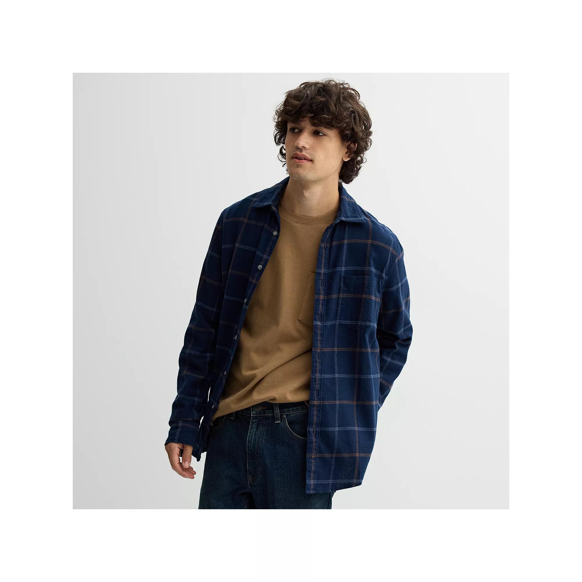 Men's Sonoma Goods For Life® One Pocket Flannel Button-Down Shirt, Size: Small, Grey Window Pane Plaid Product Image