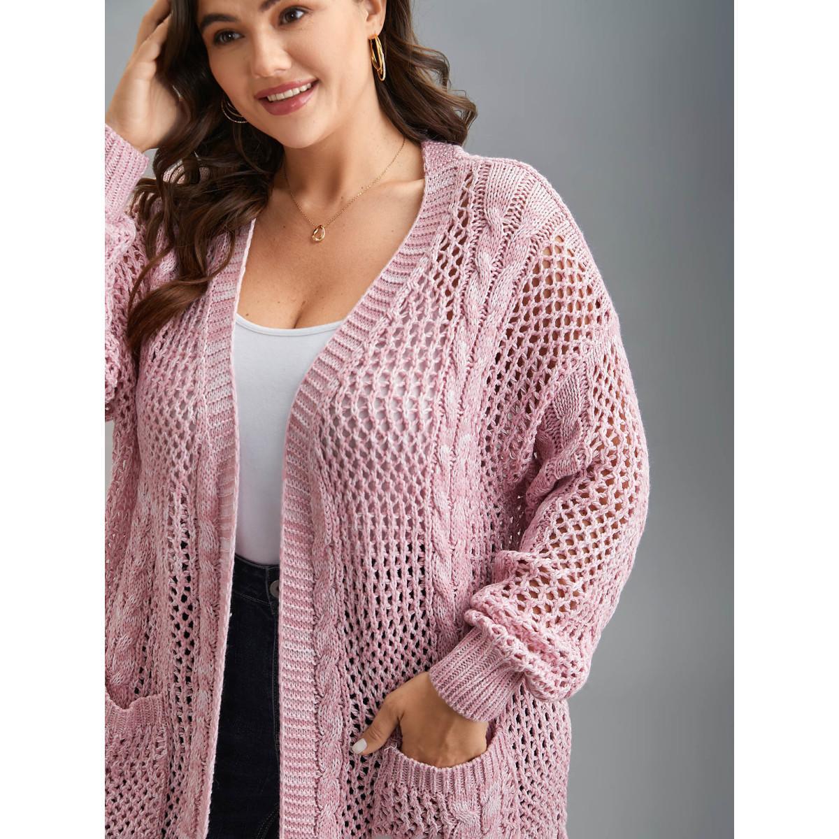Plus Size Cut-Out Crochet Textured Open-Front Cardigan Blush Women Casual Loose Long Sleeve Everyday Cardigans BloomChic 18-20/2X Product Image